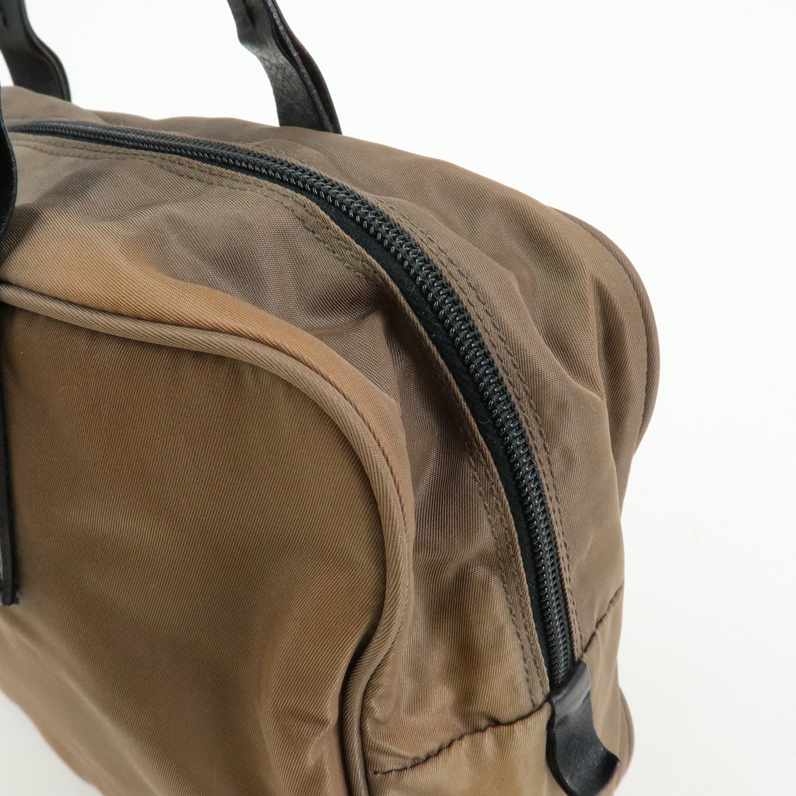 PRADA Triangle Logo Nylon Leather Hand Bag Brown Black