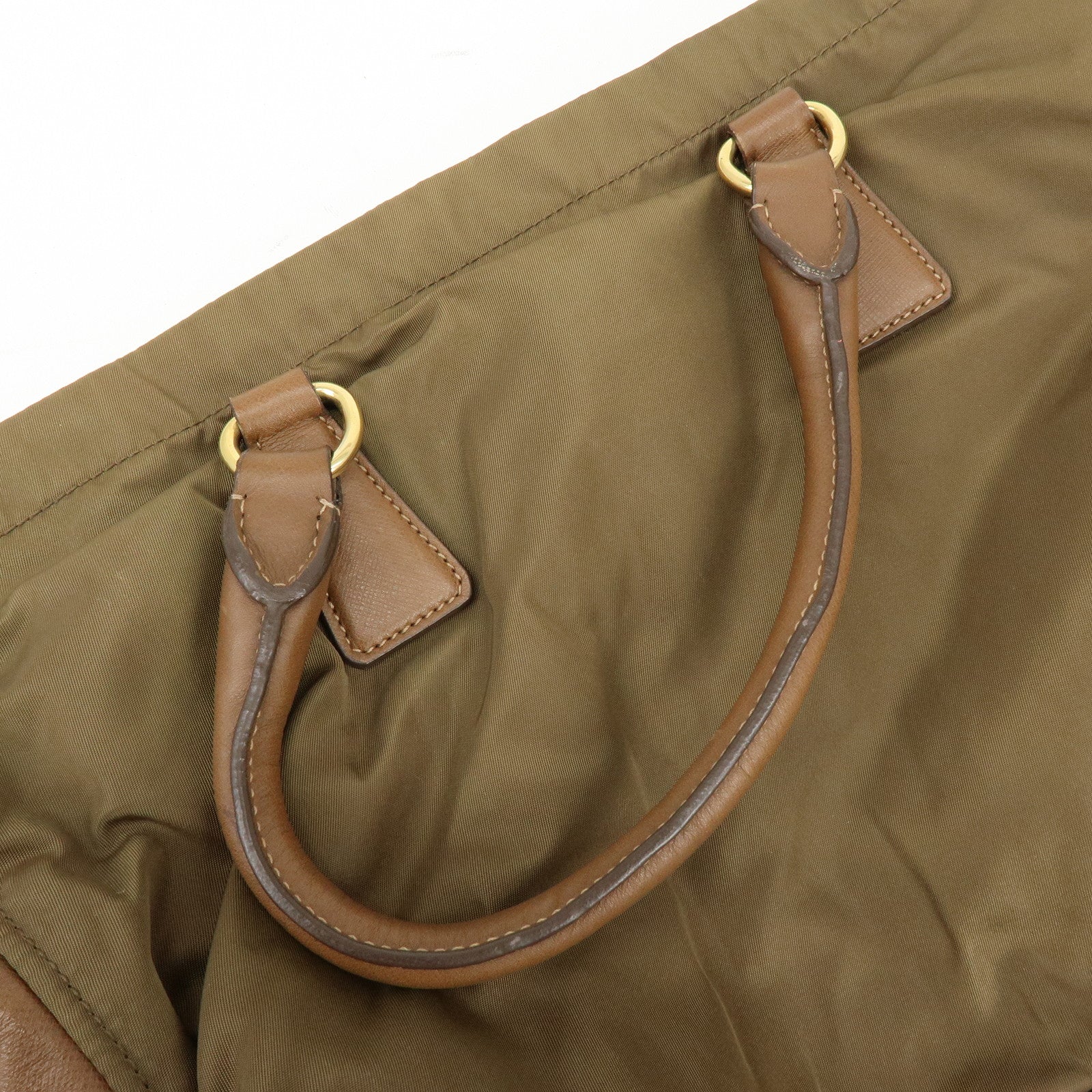 PRADA Triangle Logo Nylon Saffiano Leather 2Way Bag Khaki Brown