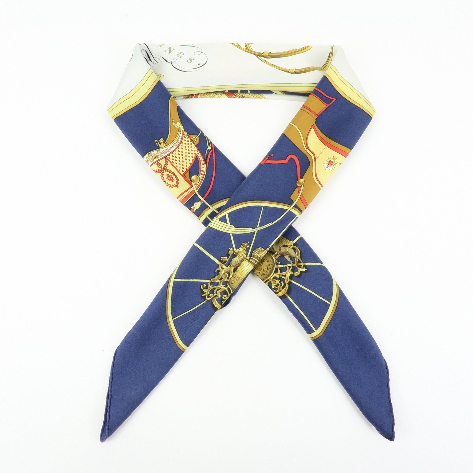HERMES Carre 90 Silk 100% Scarf SPRINGS Navy White Yelllow Red