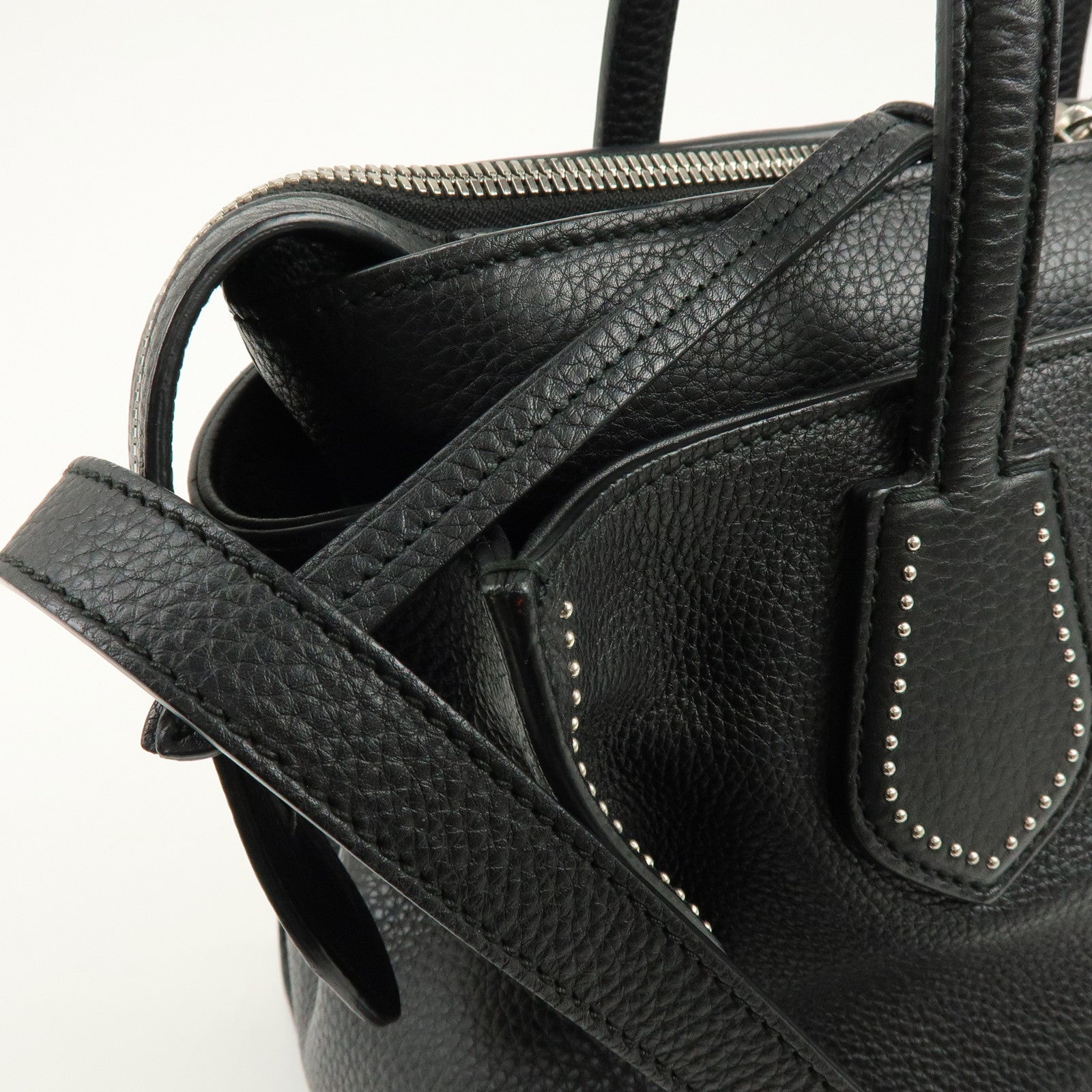 GUCCI Calf Leather Studs 2Way Hand Bag Shoulder Bag Black 370822