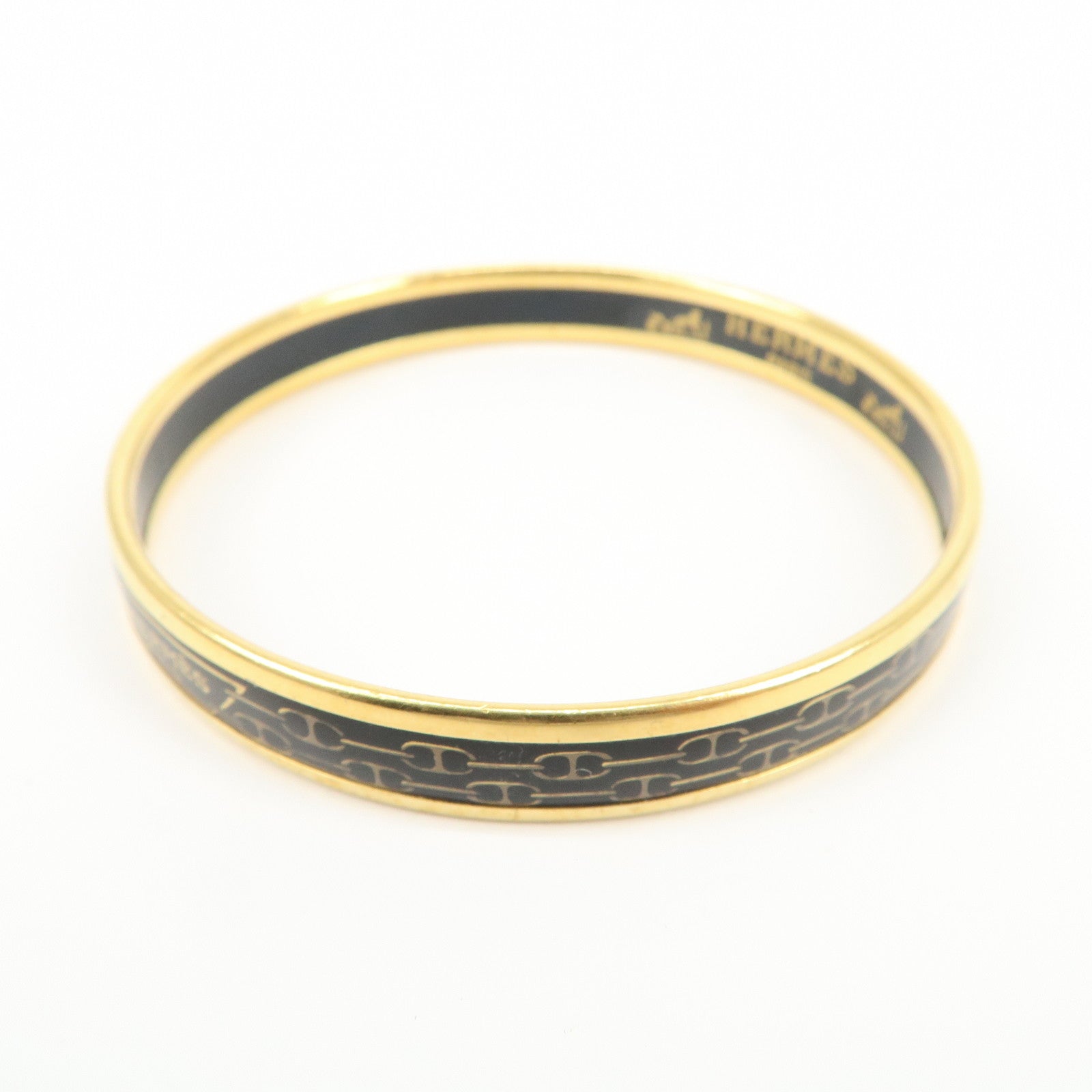 HERMES Email PM Gold Plated Bracelet Bangle Black Gold