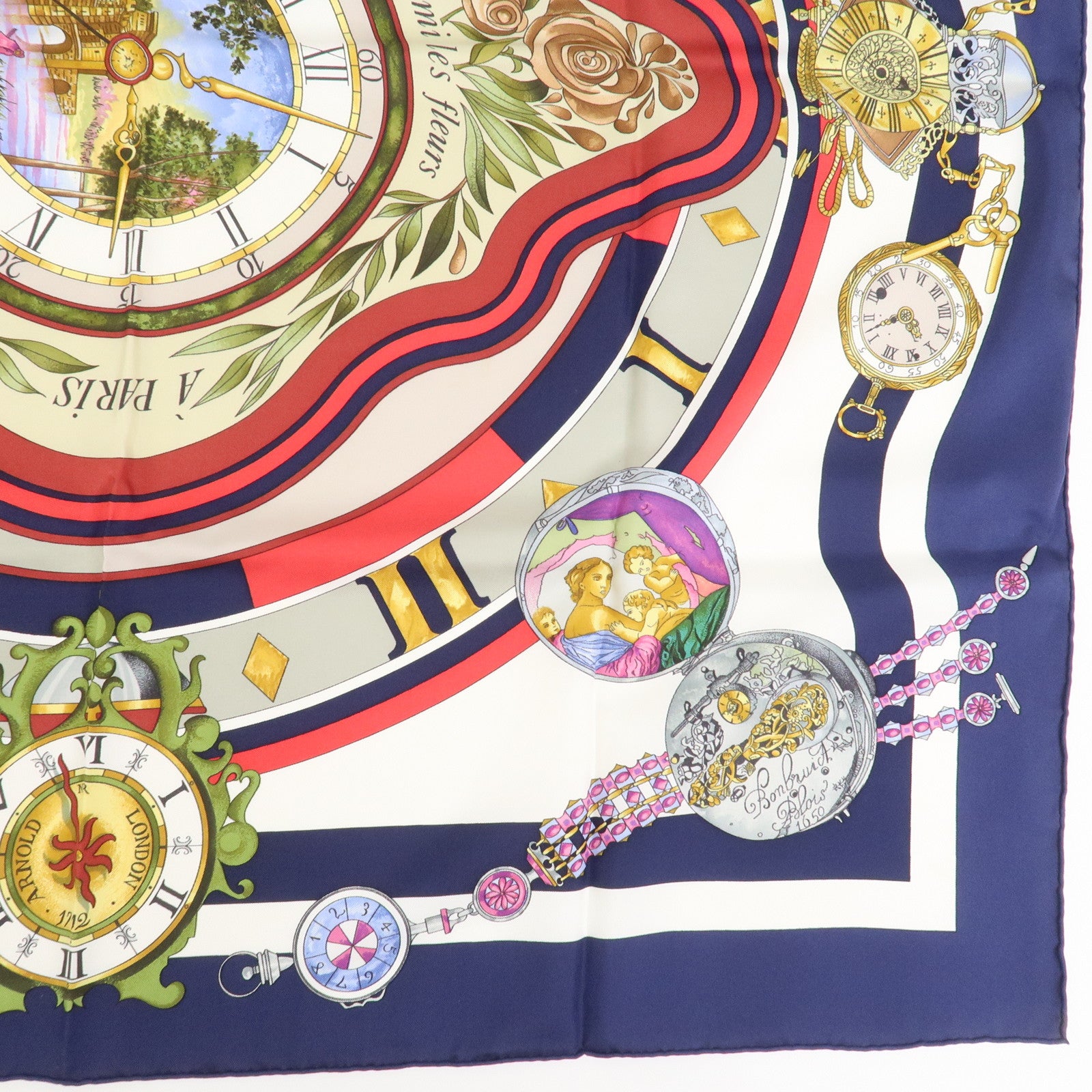 HERMES Carre 90 Silk Scarf PARMI LES FLEURS JE COMPTE LES HEURES