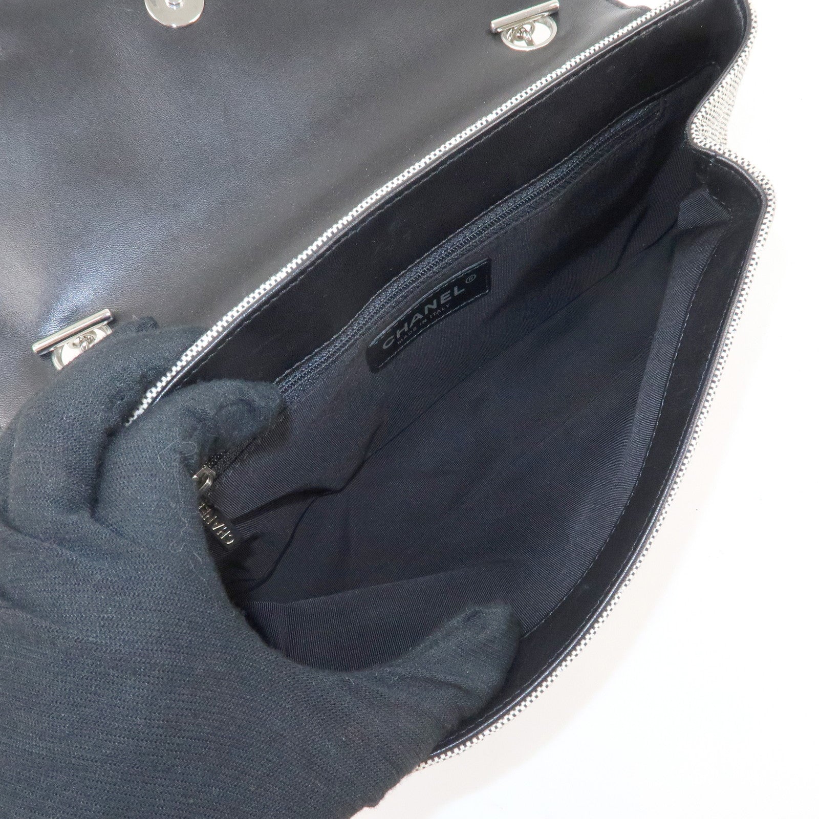 CHANEL COCO Mark Canvas Patent Leather Chain Shoulder Bag Grey Orange Used