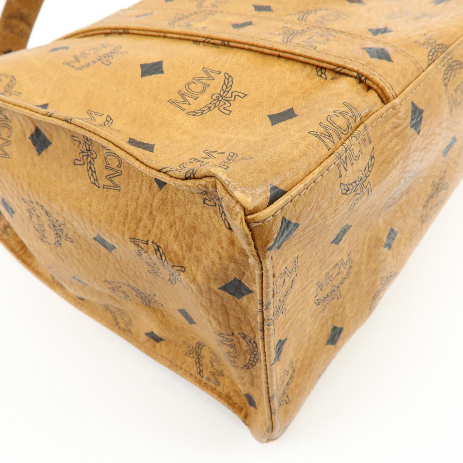 MCM Visetos PVC Tote Bag Shoulder Bag Hand Bag Cognac Brown