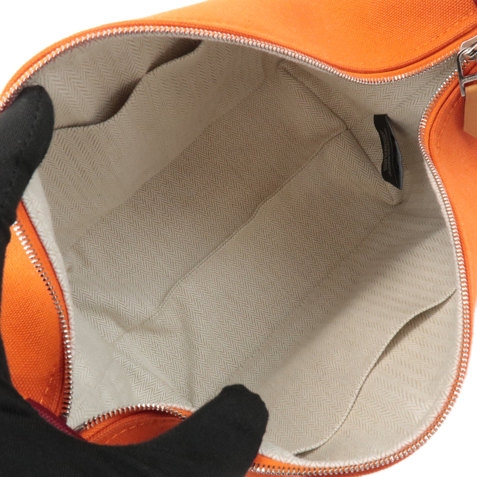 HERMES Canvas Bride A Brac PM Hand Bag Orange Silver HDW Used
