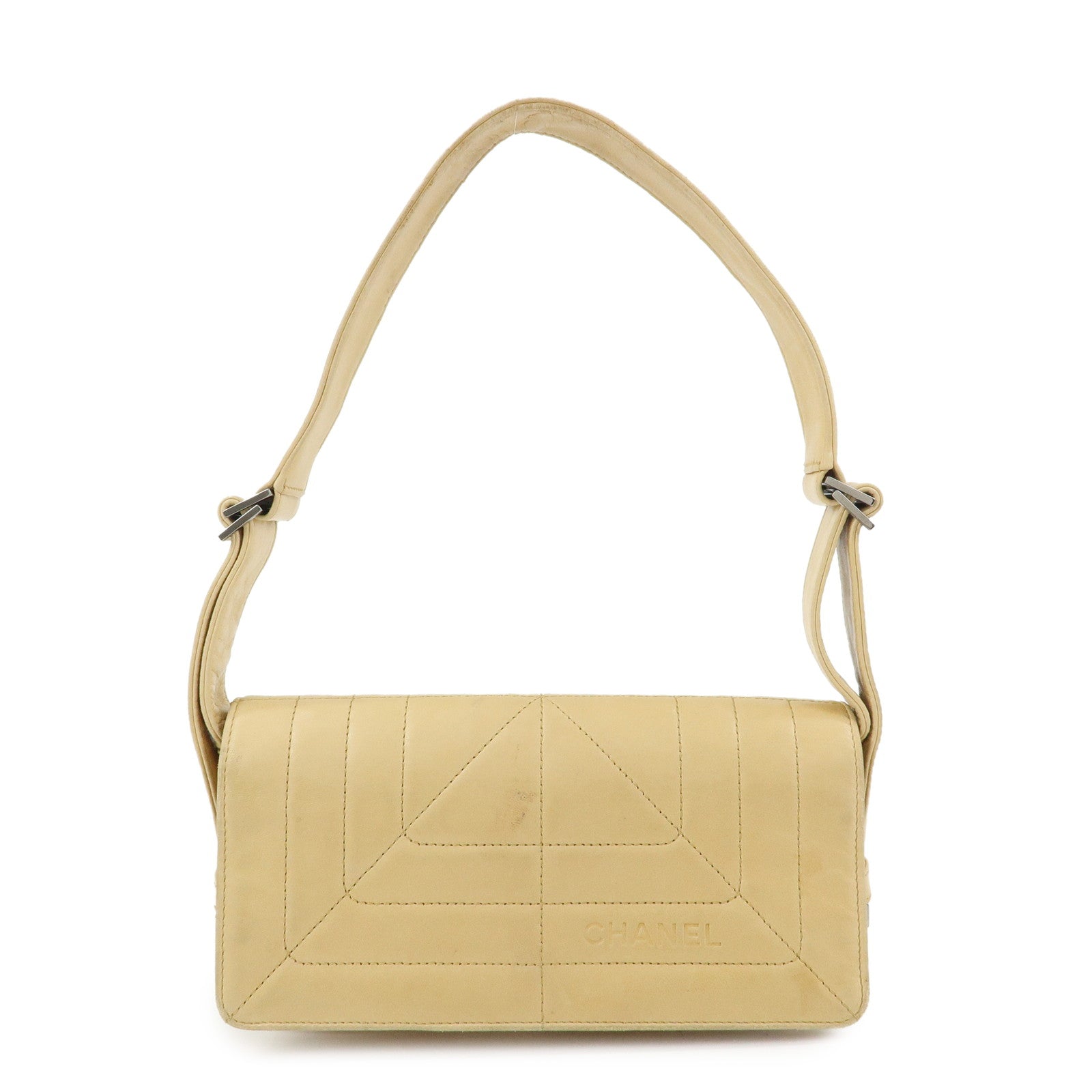 CHANEL Lamb Skin Shoulder Bag Hand Bag Beige