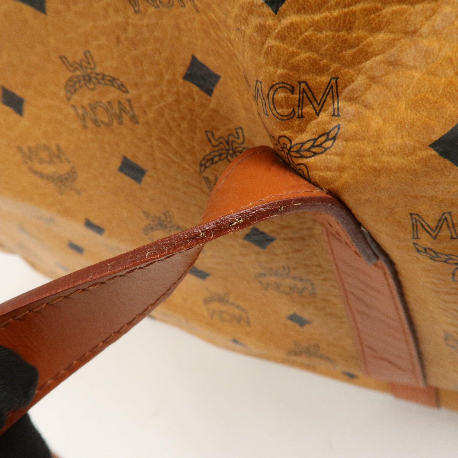 MCM Visetos Leather Boston Bag Shoulder Bag Brown