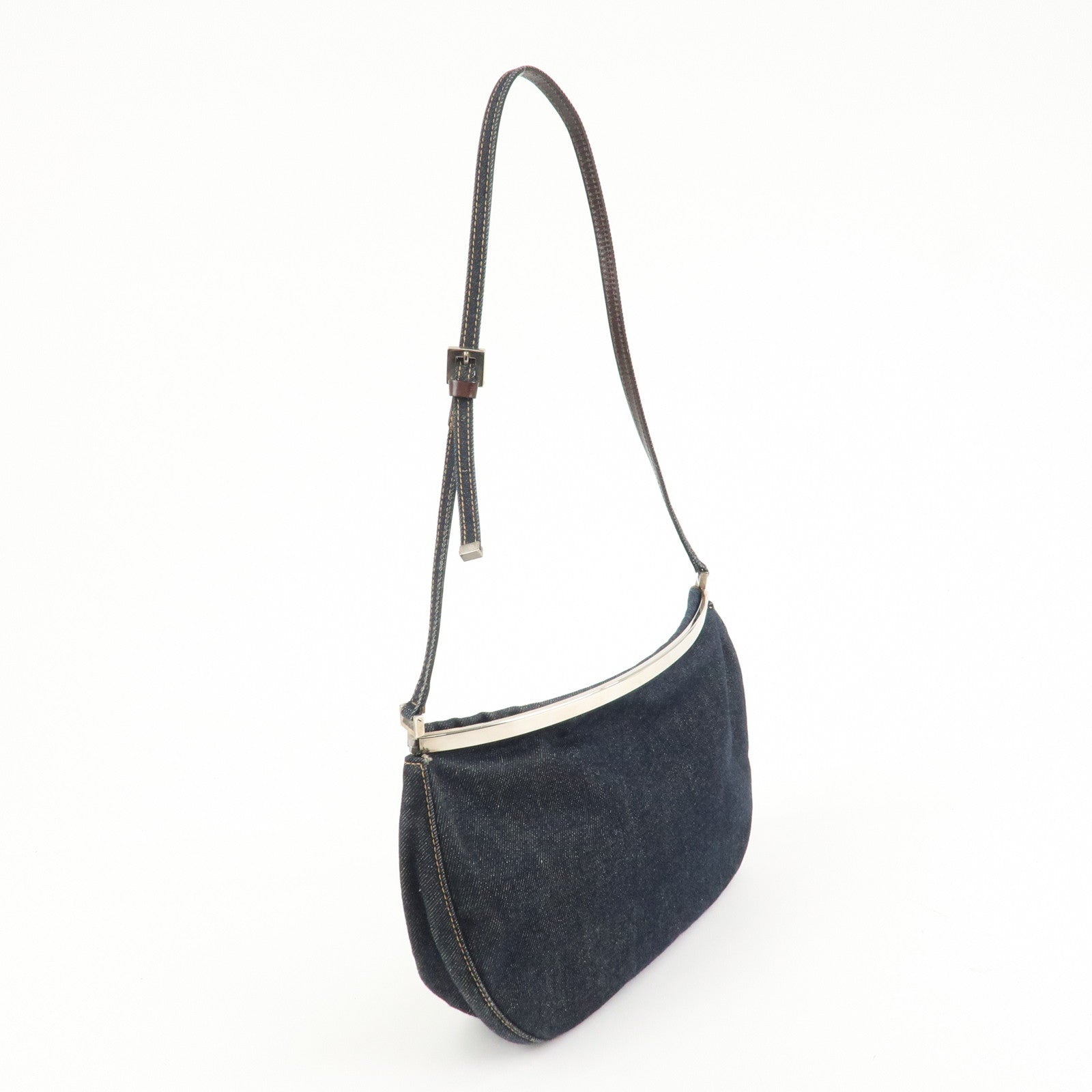 FENDI Denim Shoulder Bag Hand Bag Navy 26736