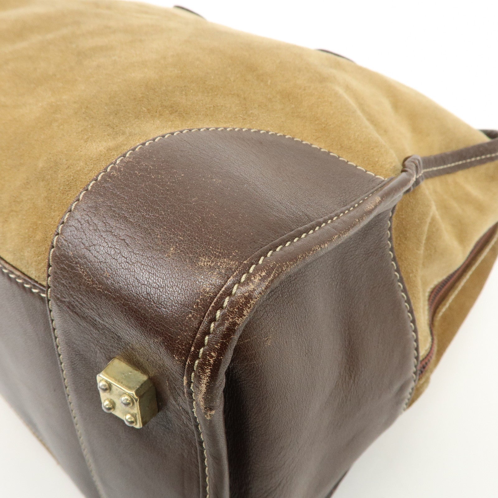 LOEWE Anagram Amazona 40 Suede Leather Hand Bag Beige Dark Brown Used