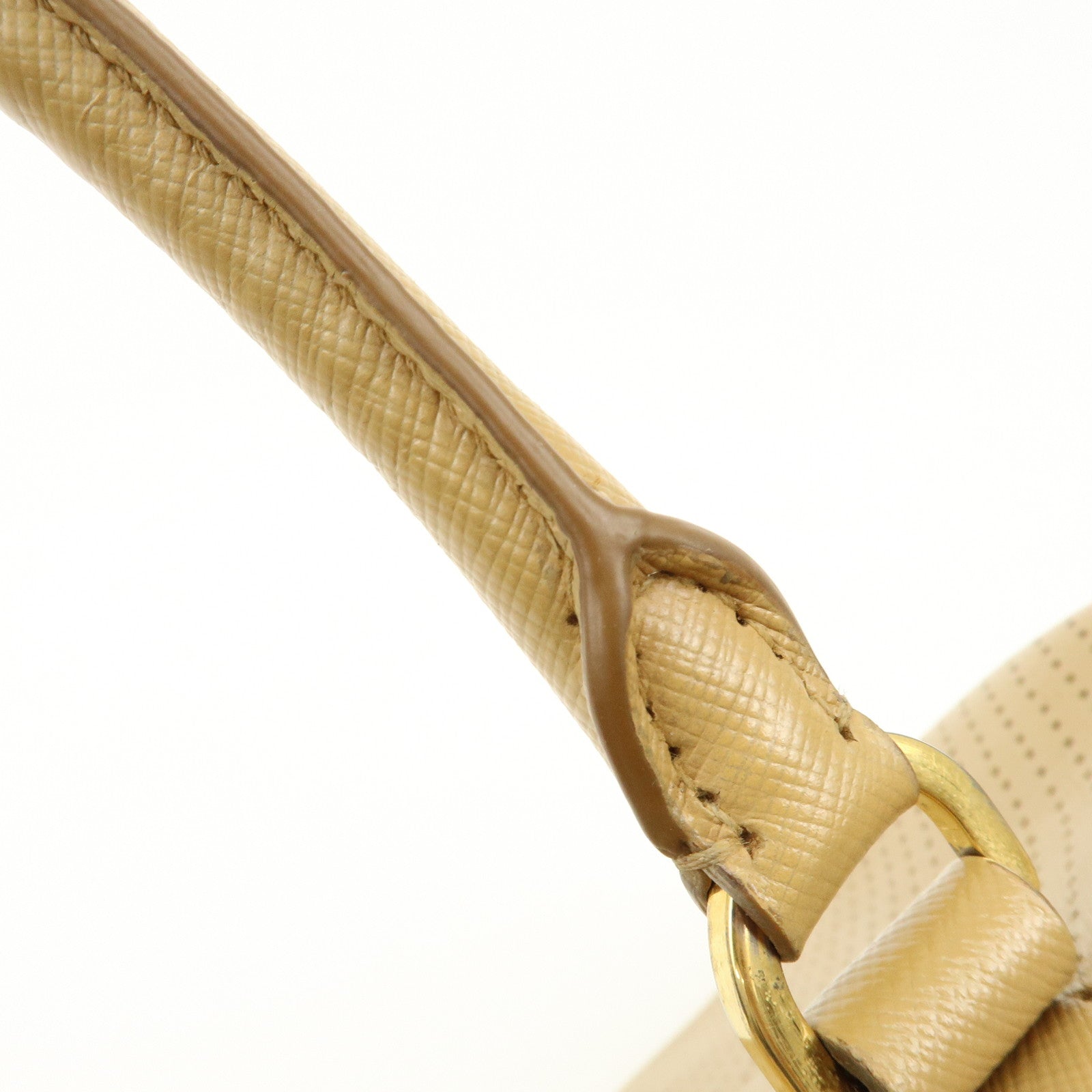 PRADA Triangle Logo Saffiano Leather Punched Boston Bag Beige