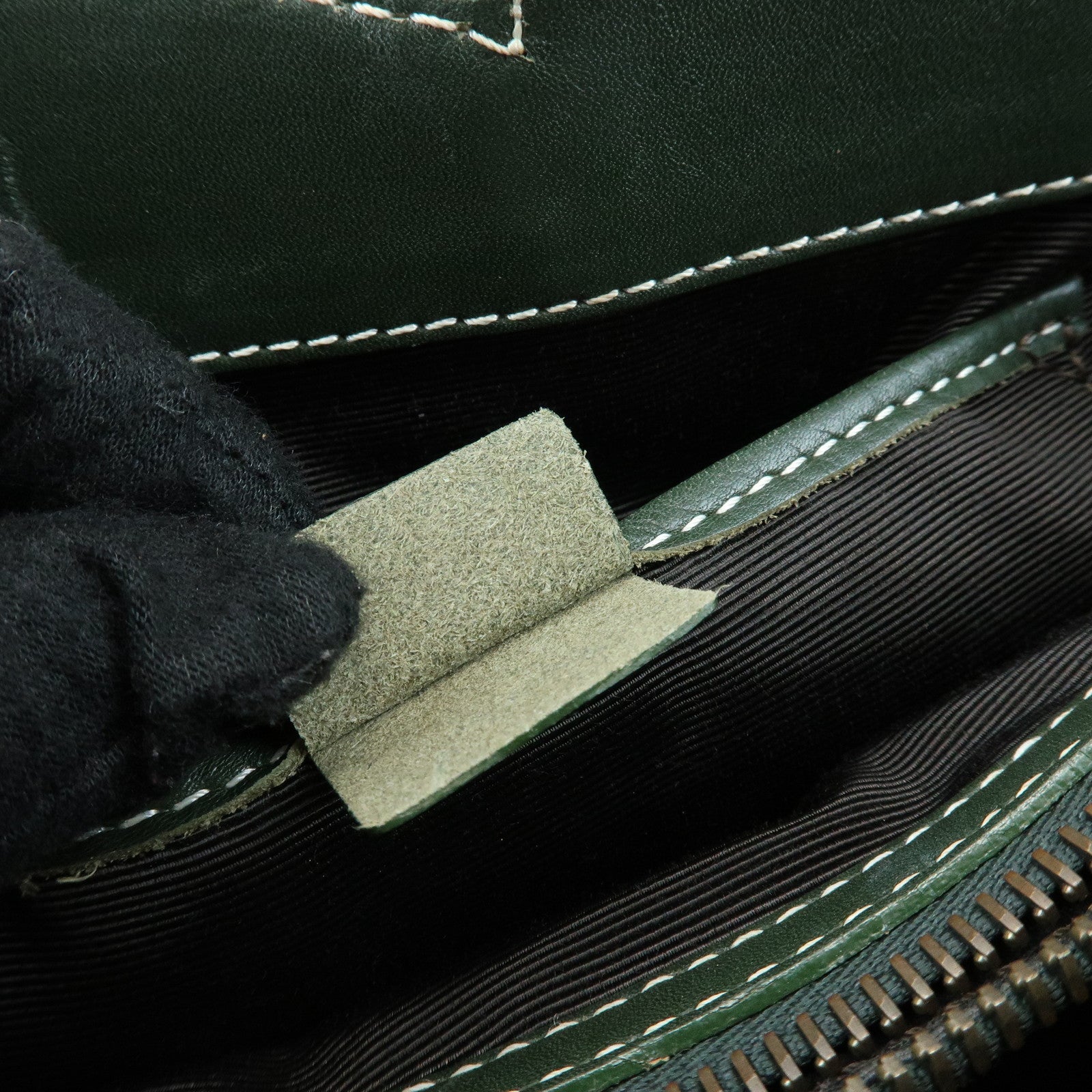 CELINE Boogie Bag Leather Hand Bag Tote Bag Dark Green