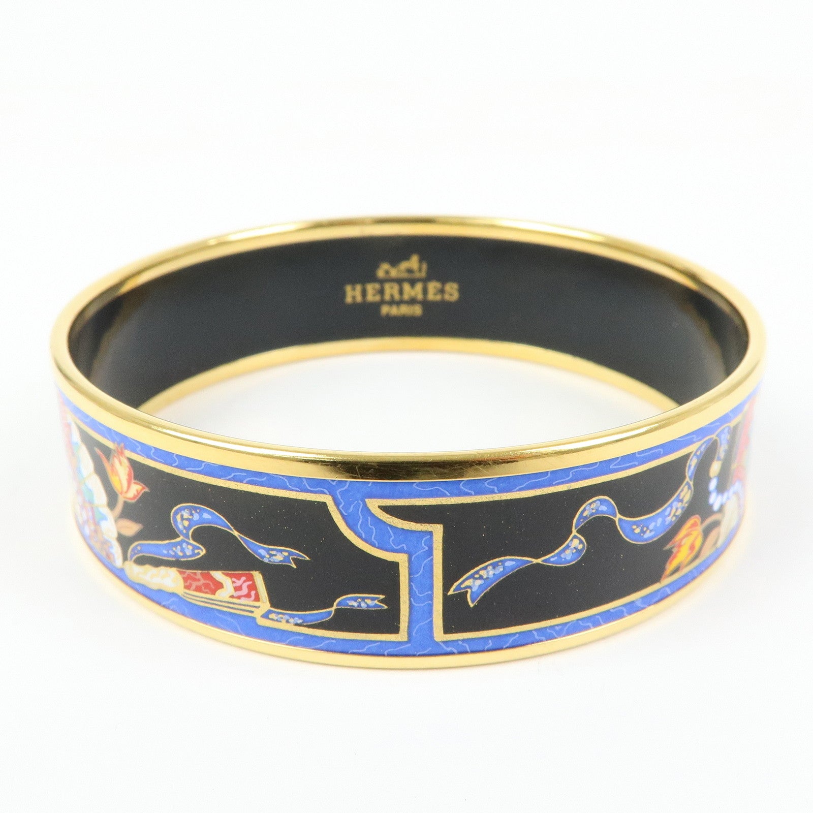 HERMES Email GM Bangle Gold Plated Bracelet Gold Black