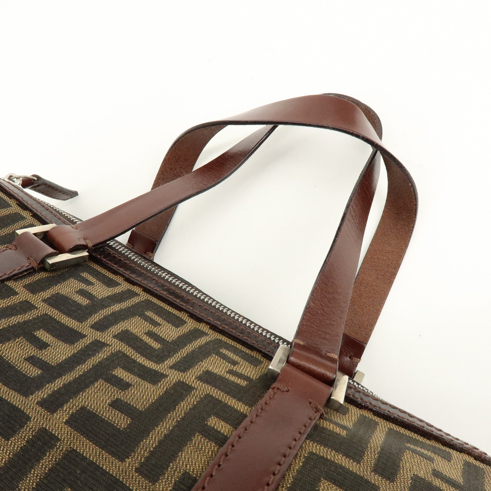 FENDI Zucca Canvas Leather Boston Bag Hand Bag Brown 16327