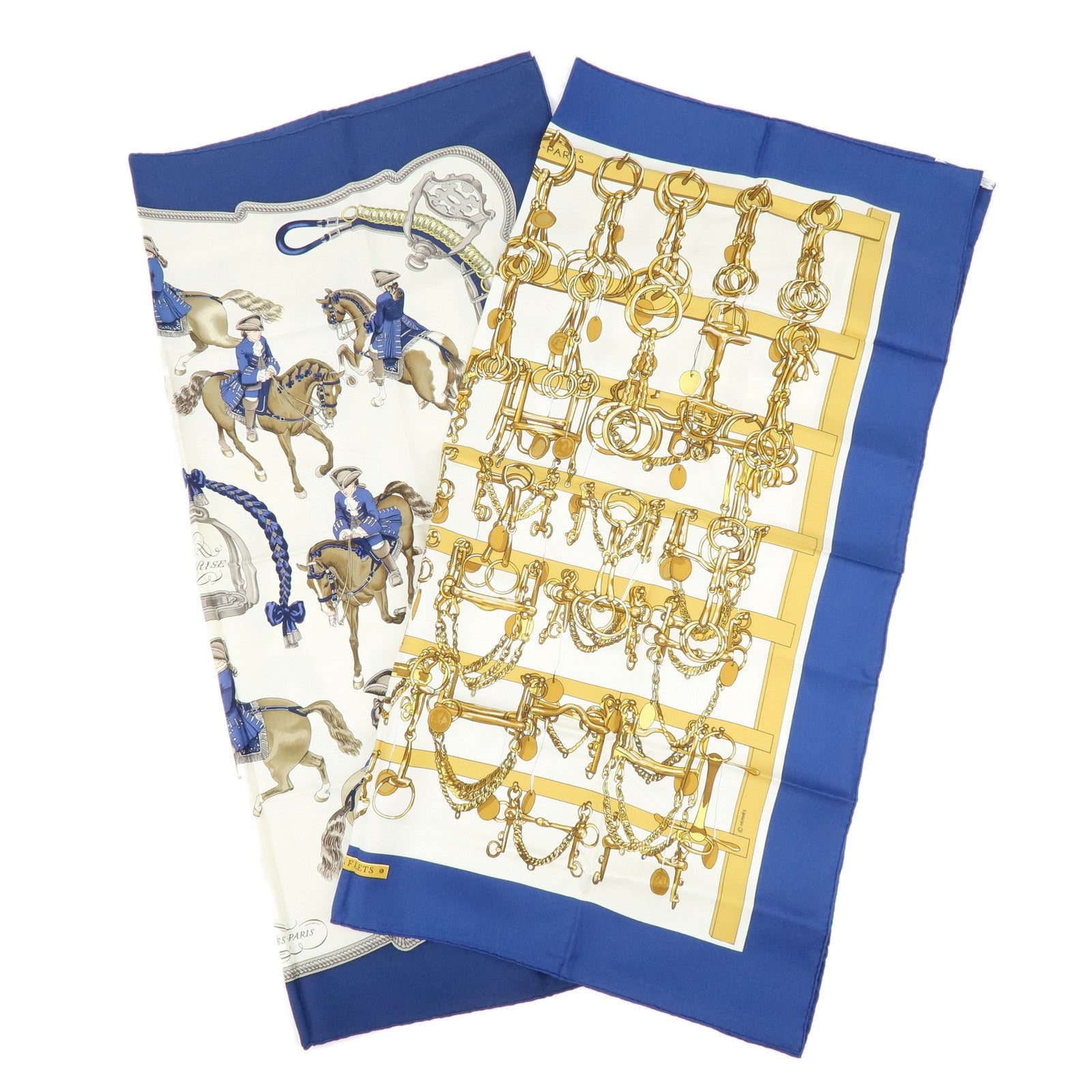 HERMES Carre 90 Set of 2 Silk 100% Scarf REPRISE MORS&FILETS
