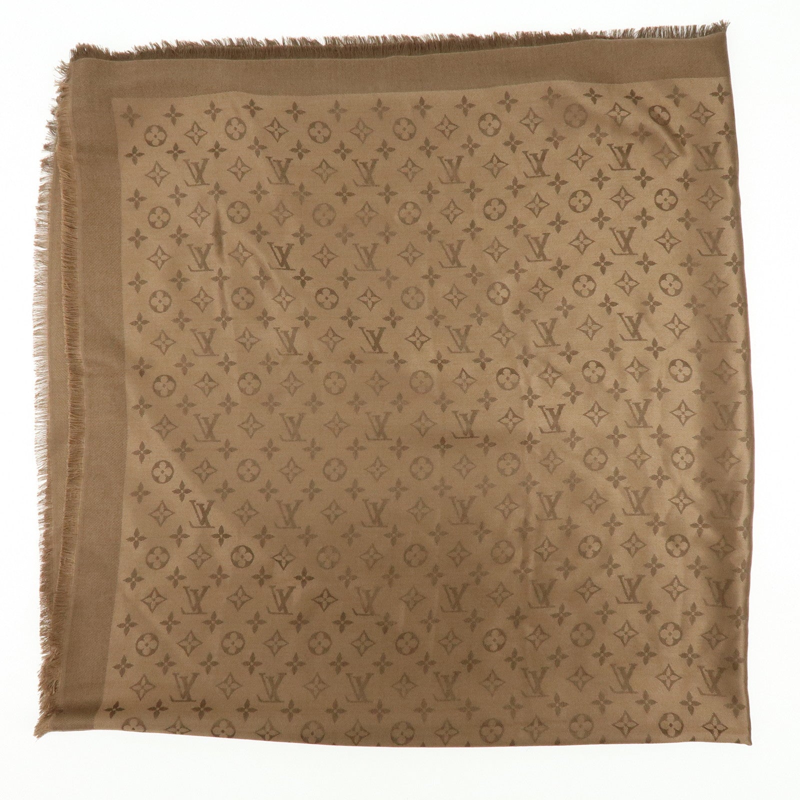 Louis Vuitton Monogram Shine Silk Wool Scarf Brown M77357
