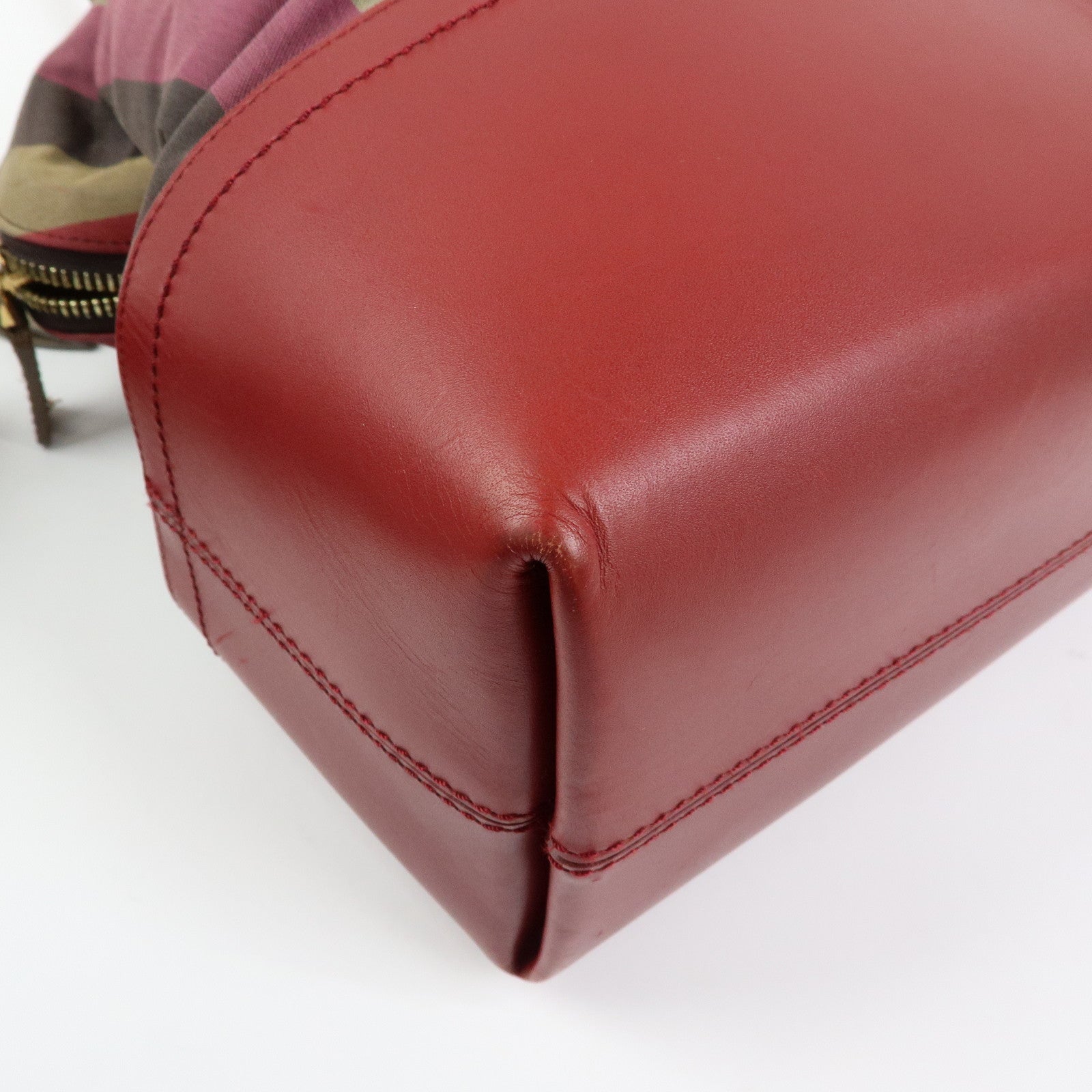 FENDI Chameleon Pequin Canvas Leather Shoulder Bag Tote Bag 8BN232