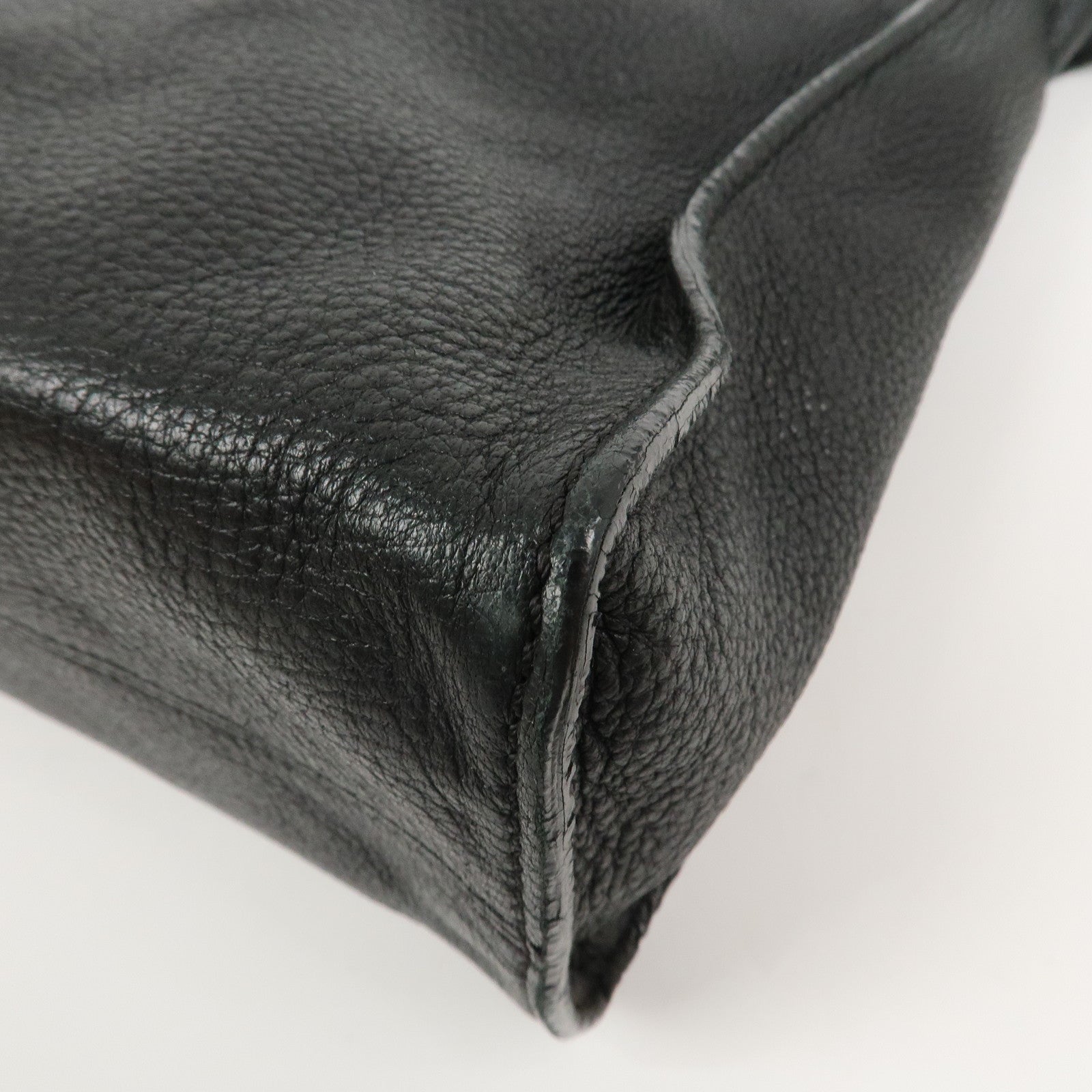 CHANEL Logo Leather Shoulder Bag Hand Bag Black