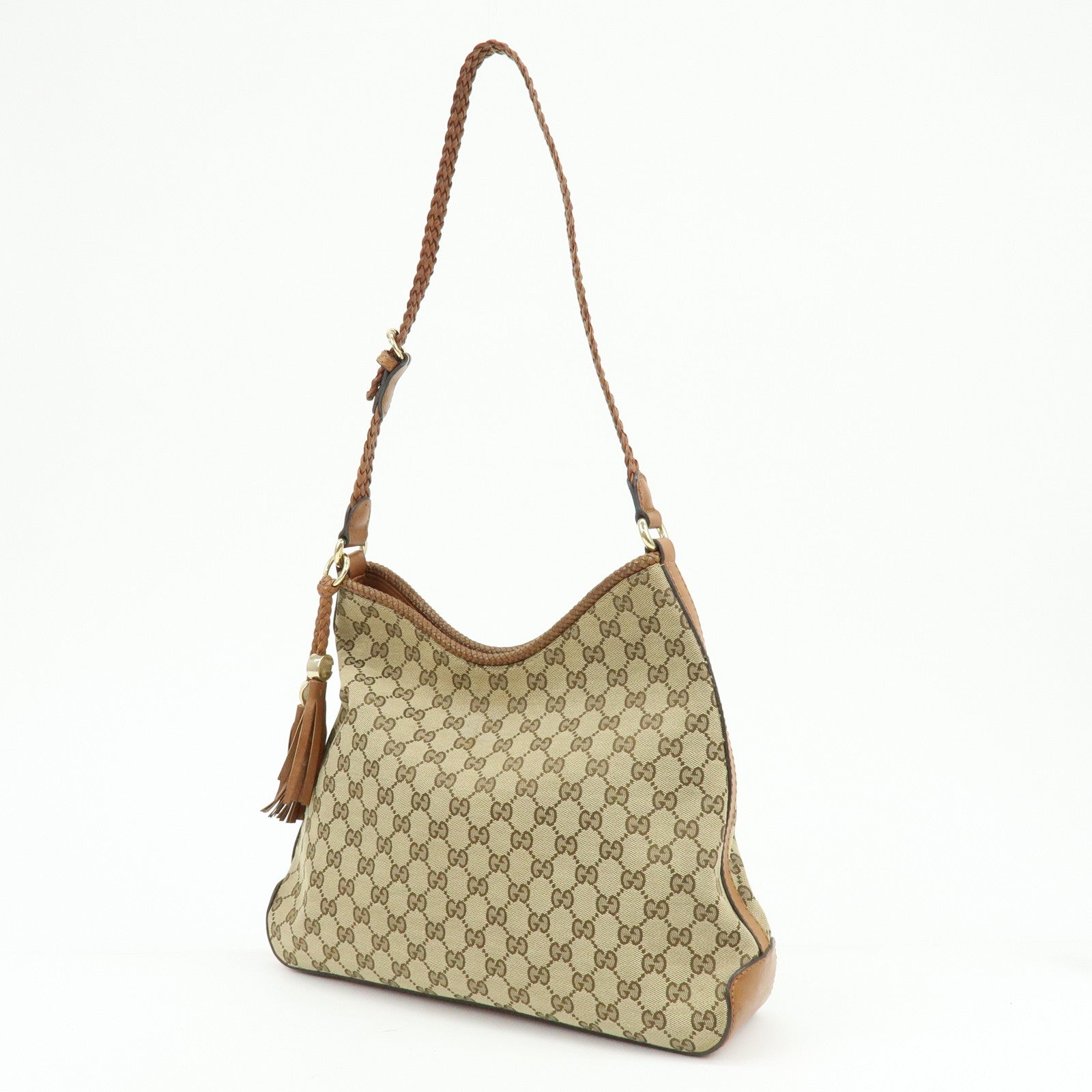 GUCCI Marrakech GG Canvas Leather Shoulder Bag Brown 257026
