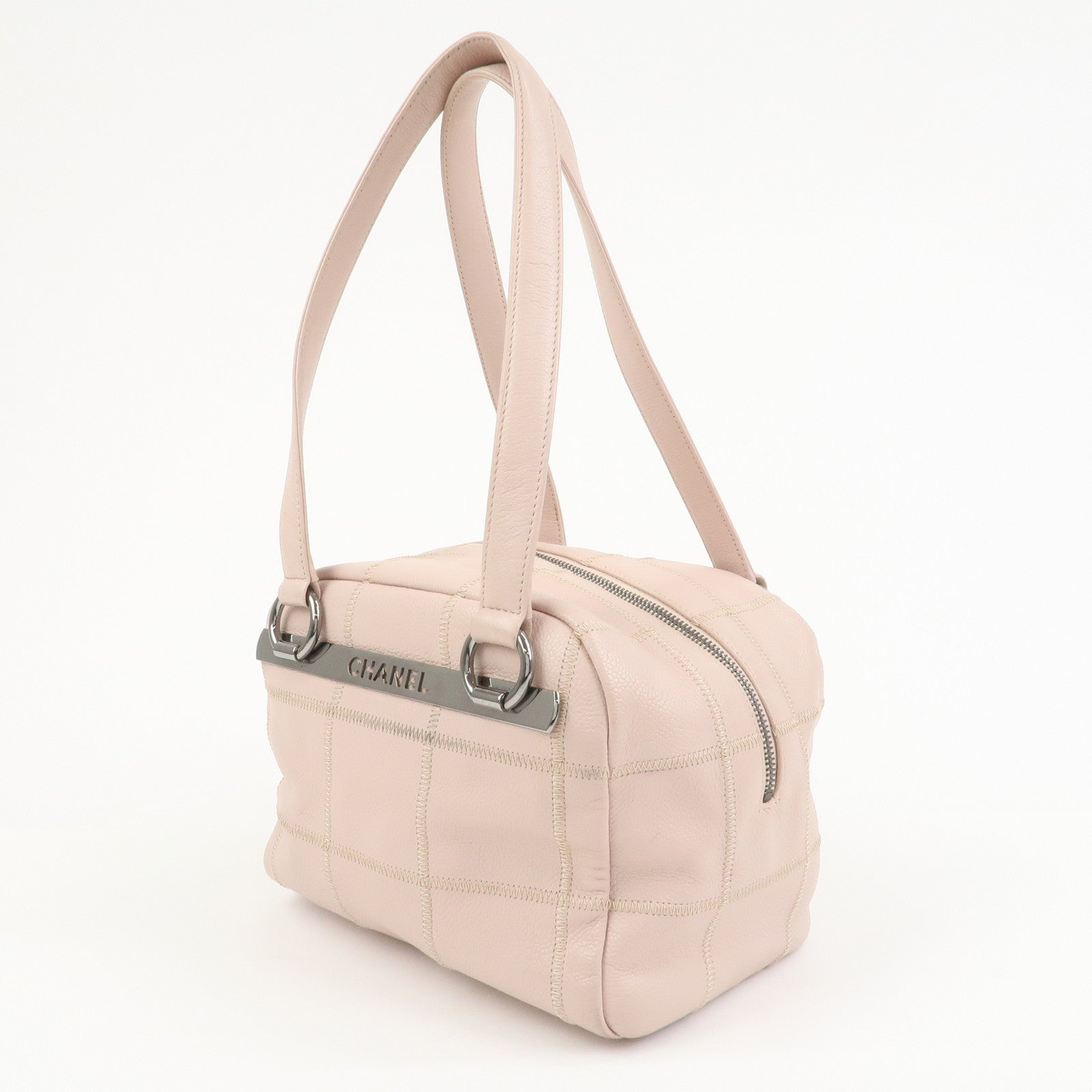 CHANEL Chocolate Bar COCO Mark Caviarskin Mini Boston Bag A26134