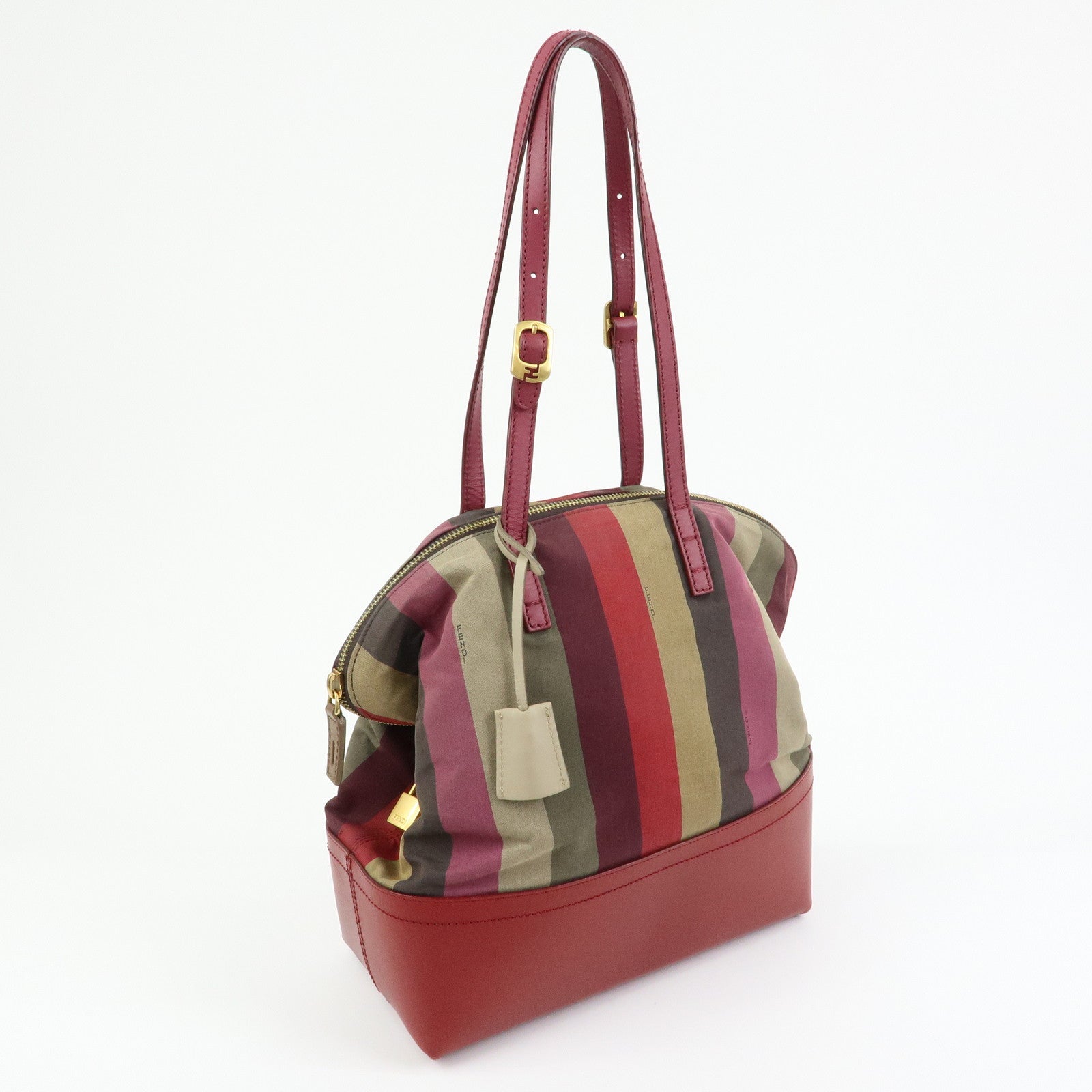 FENDI Chameleon Pequin Canvas Leather Shoulder Bag Tote Bag 8BN232