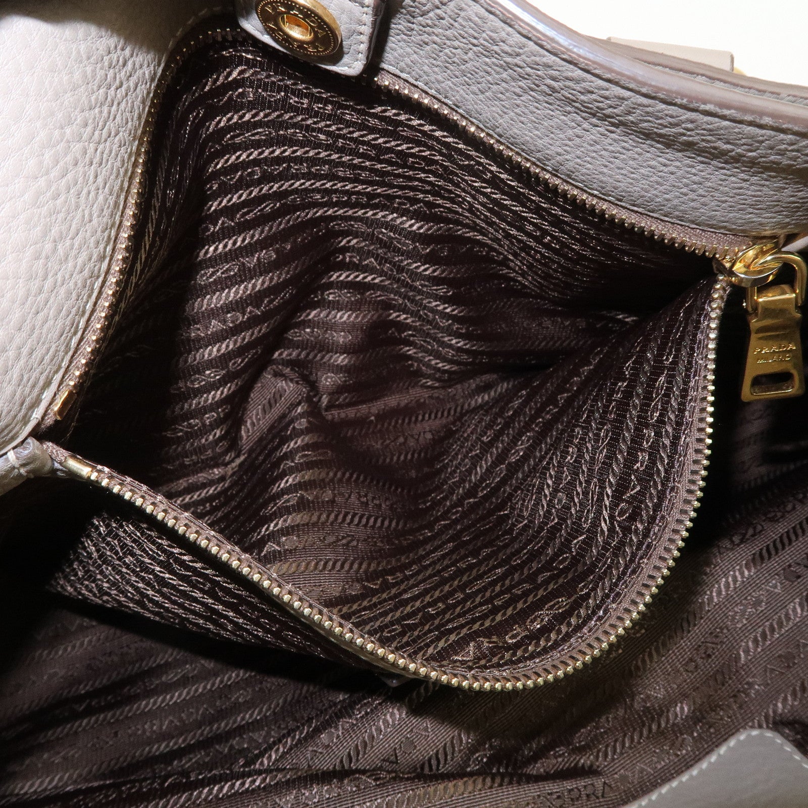 PRADA Logo Leather 2Way Bag Hand Bag Tote Bag Beige BR4393