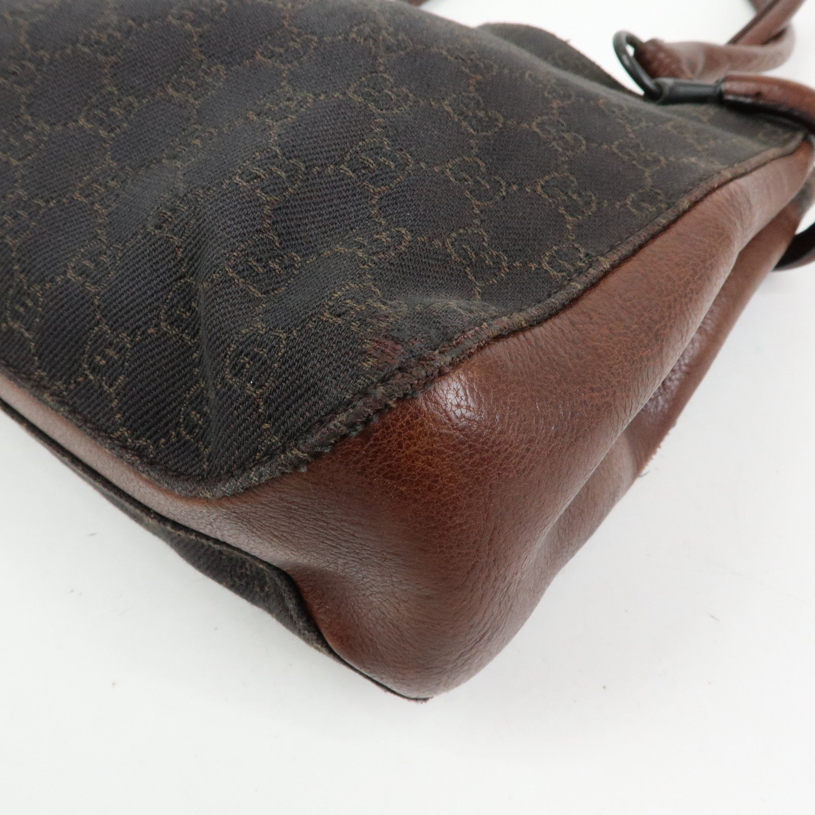 GUCCI GG Denim Leather Tote Bag Shoulder Bag Dark Brown 101971