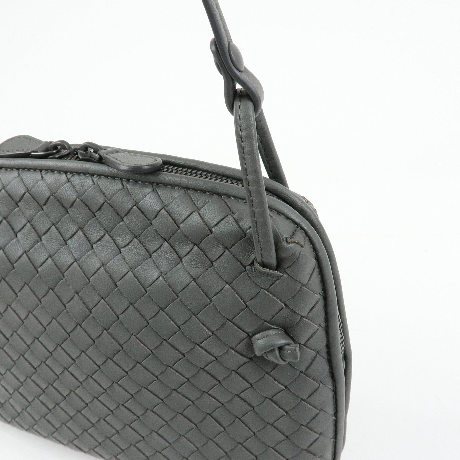 BOTTEGA VENETA Nodini Intrecciato Leather Shoulder Bag Gray 245354