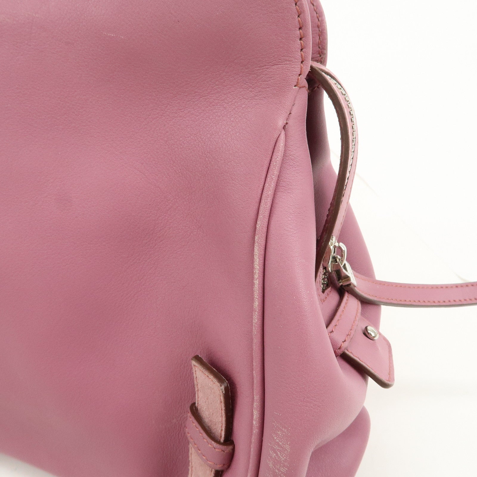 Ferragamo Gancini Leather Suede Shoulder Bag Hand Bag Pink