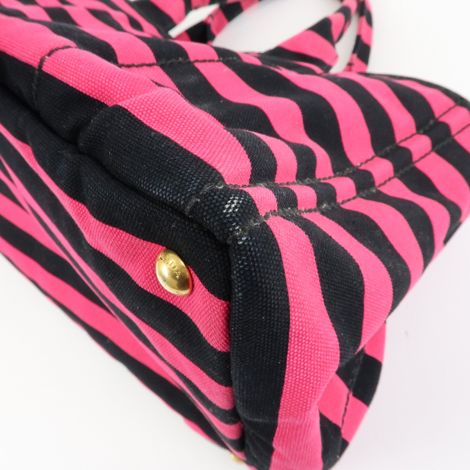 PRADA Canapa Large Triangle Logo Tote Bag Striped Pink Black B1872B