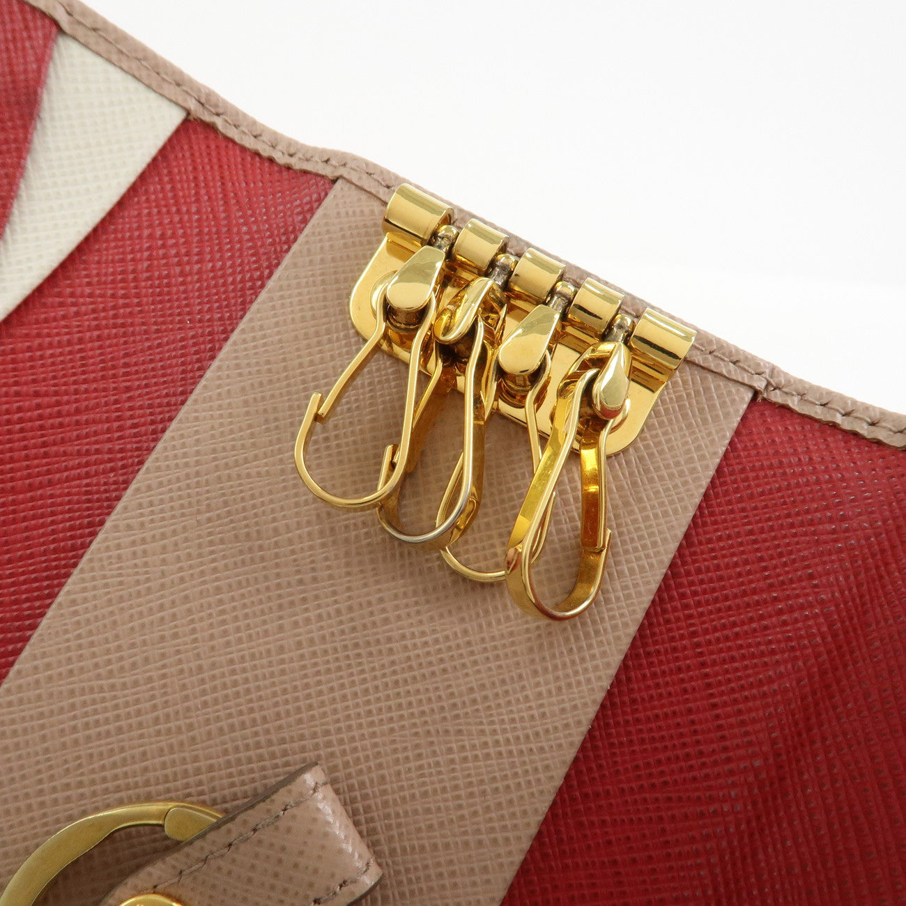 PRADA Saffiano Leather 4 Rings Key Case Key Holder PinkBeige 1PG004