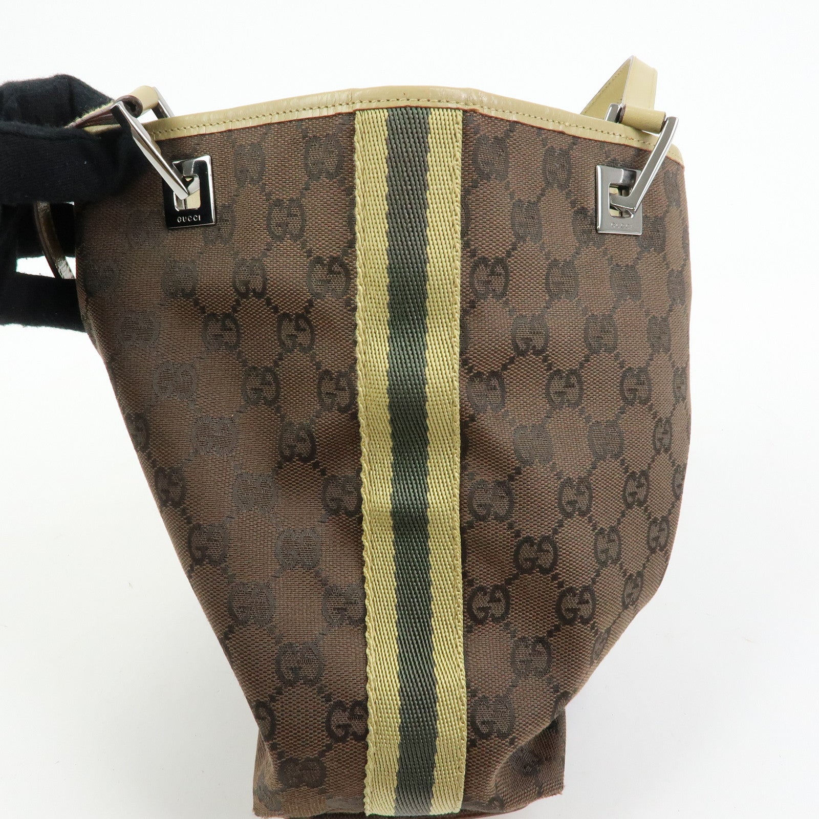GUCCI GG Canvas Leather Tote Bag Shoulder Bag Brown Beige 31244