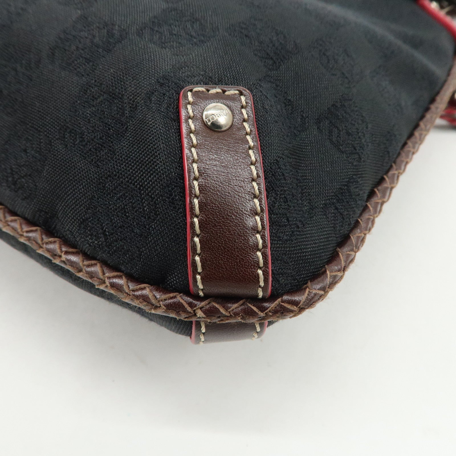 LOEWE Anagram Leather Canvas Chain Shoulder Bag Black Brown