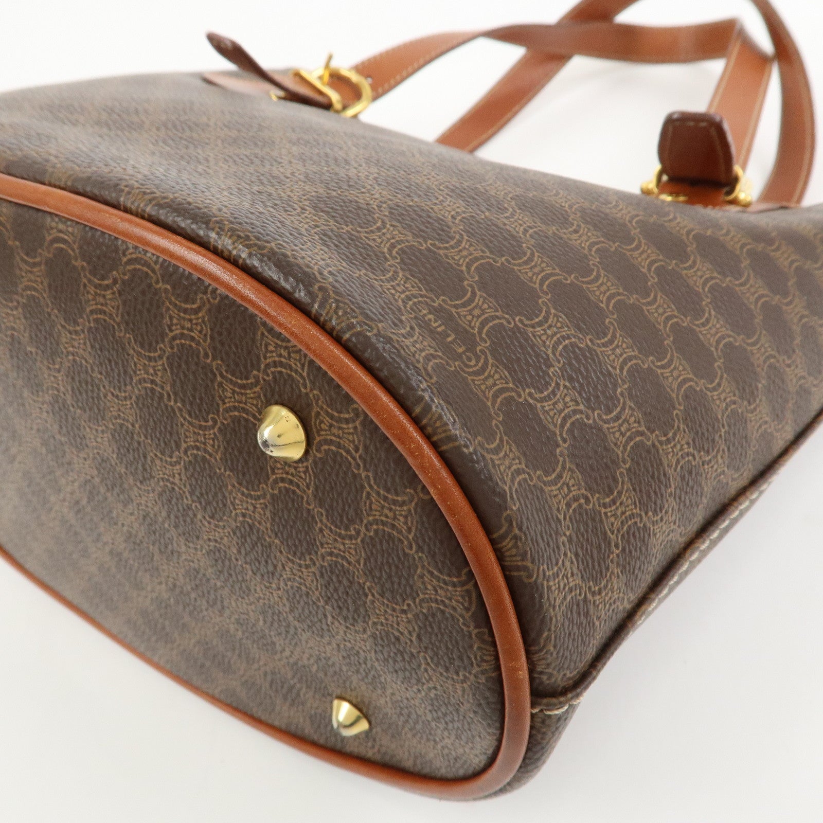 CELINE Macadam PVC Leather Tote Bag Hand Bag Shoulder Bag Brown