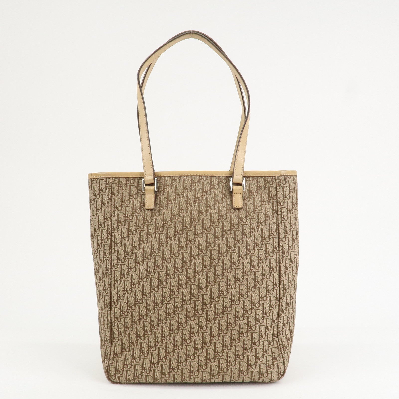 Christian Dior Trotter Leather Canvas Tote Bag Shoulder Bag Beige