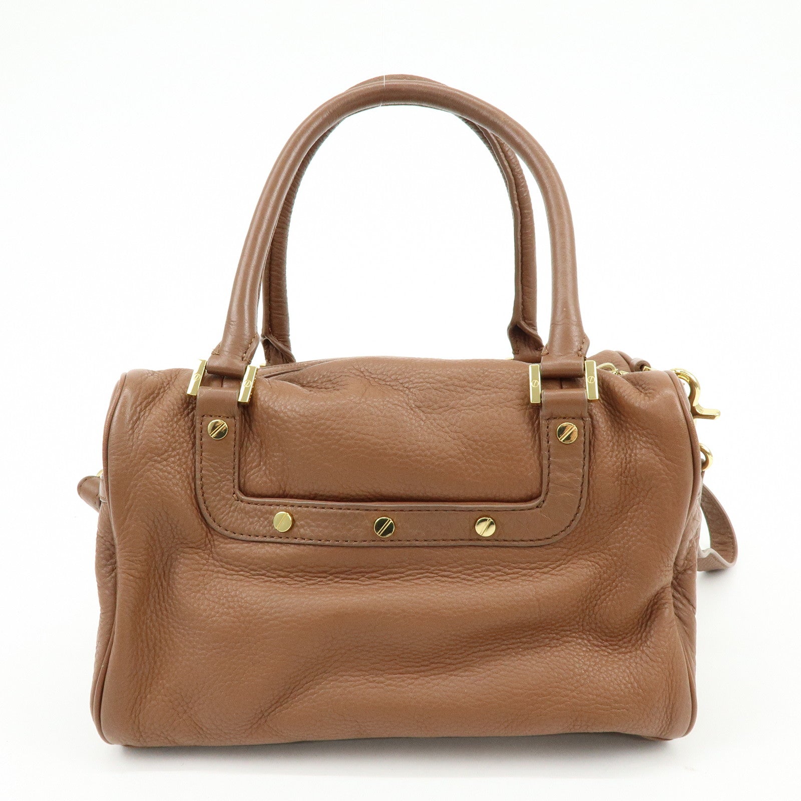 TORY BURCH Double T Leather 2Way Bag Hand Bag Mini Boston Bag Brown