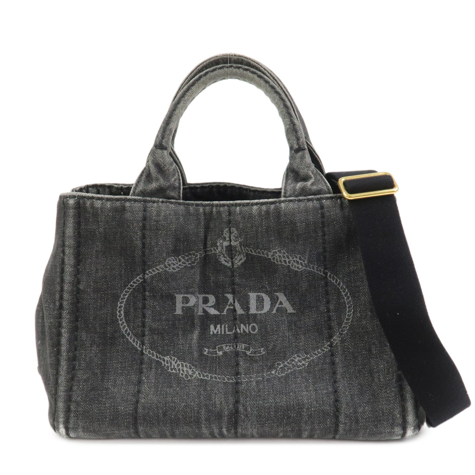 PRADA Canapa Mini Canvas Denim 2Way Shoulder Hand Bag Black B2439G