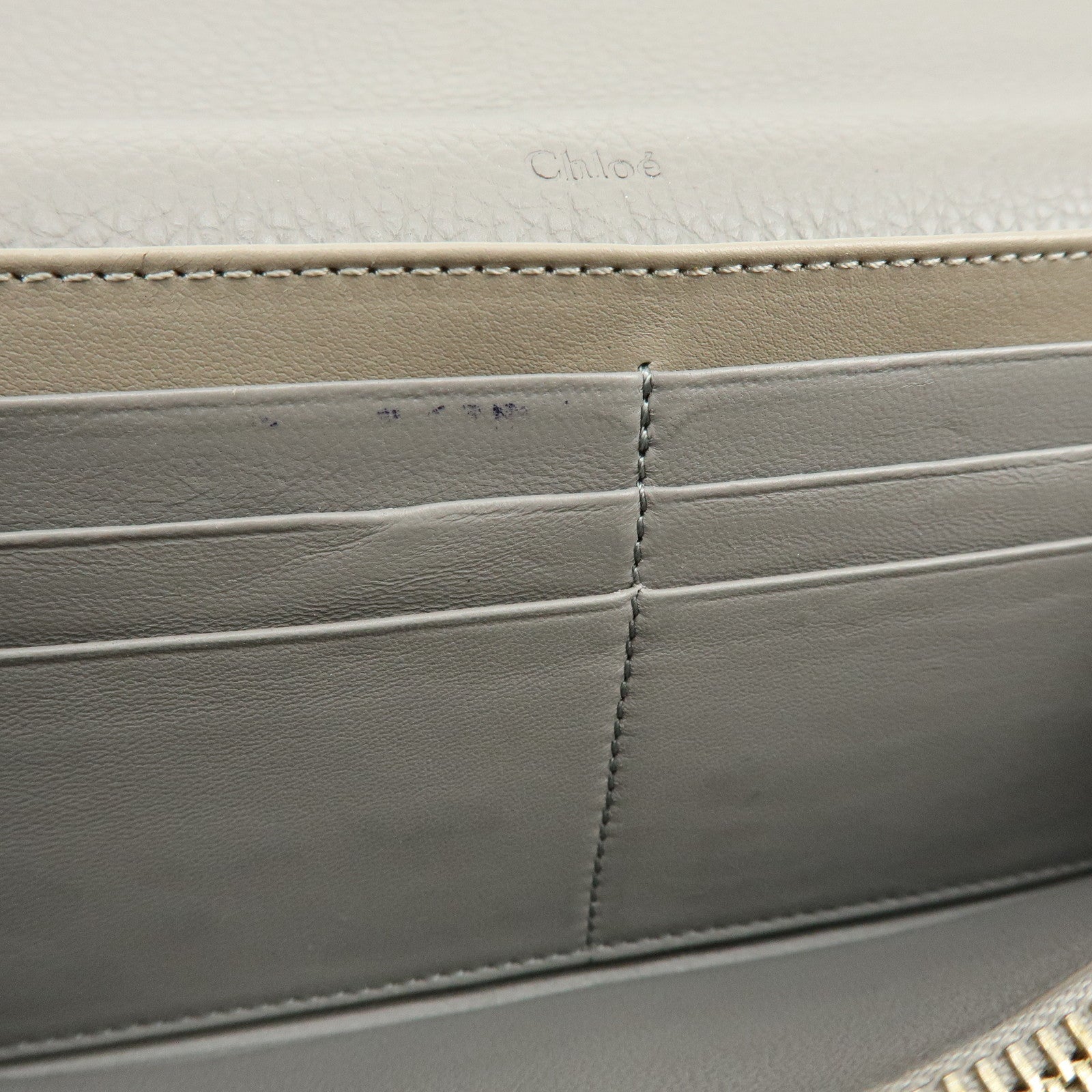 Chloe Alphabet Leather Flap Long Wallet C Charm Gray