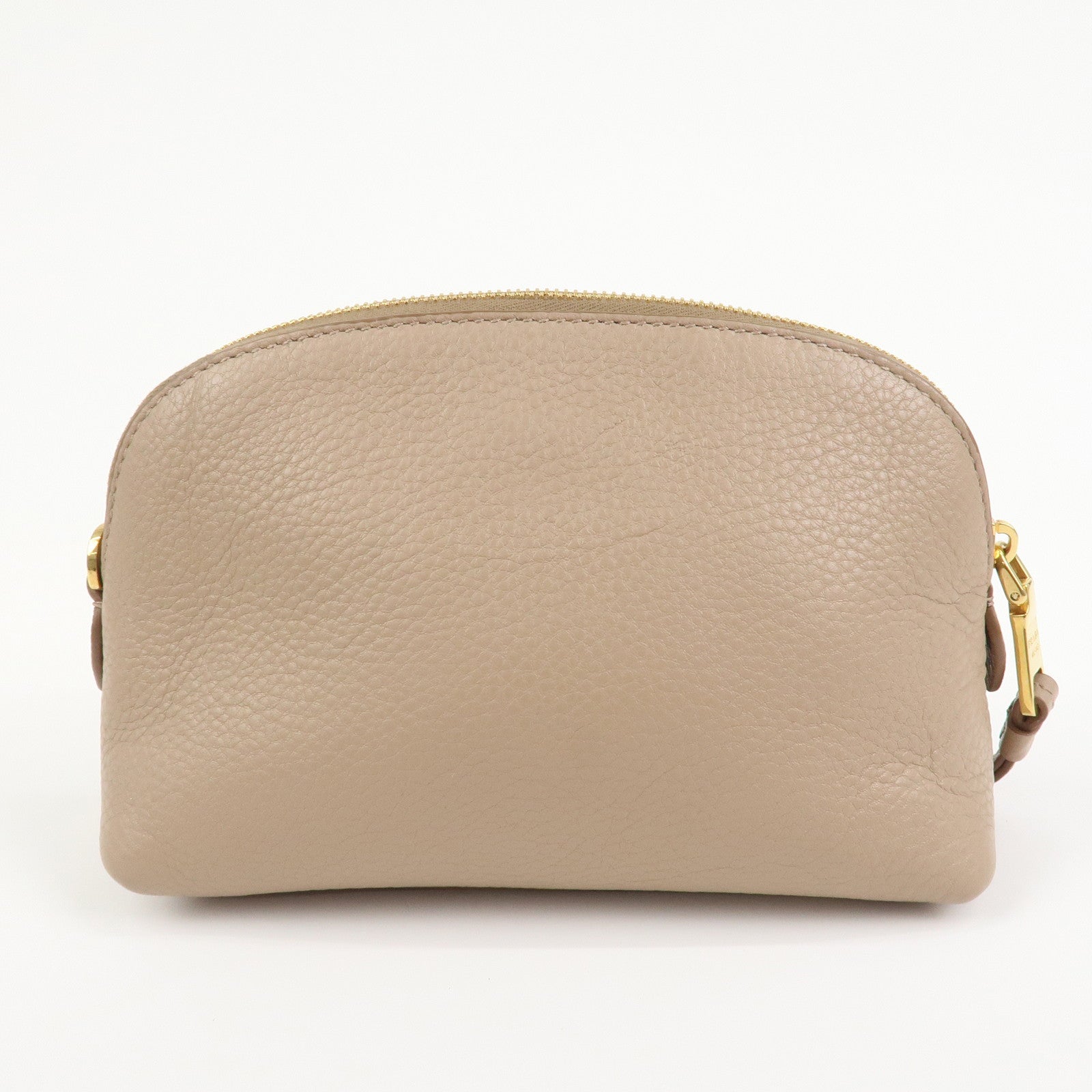 PRADA Logo Leather Cosmetic Pouch Clutch Beige 1ND005