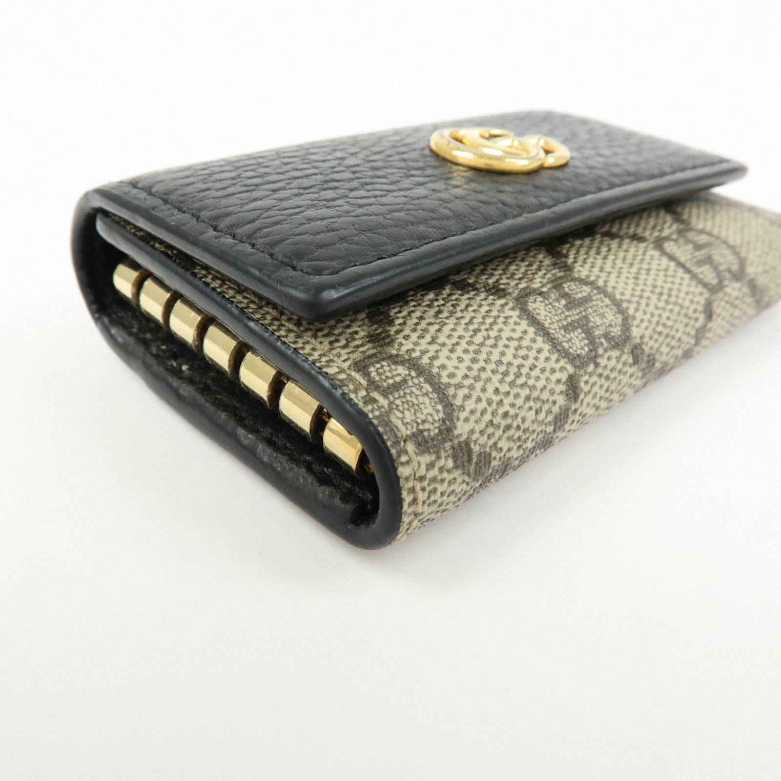 GUCCI GG Marmont GG Supreme Leather 6 Key Case Beige Black 456118