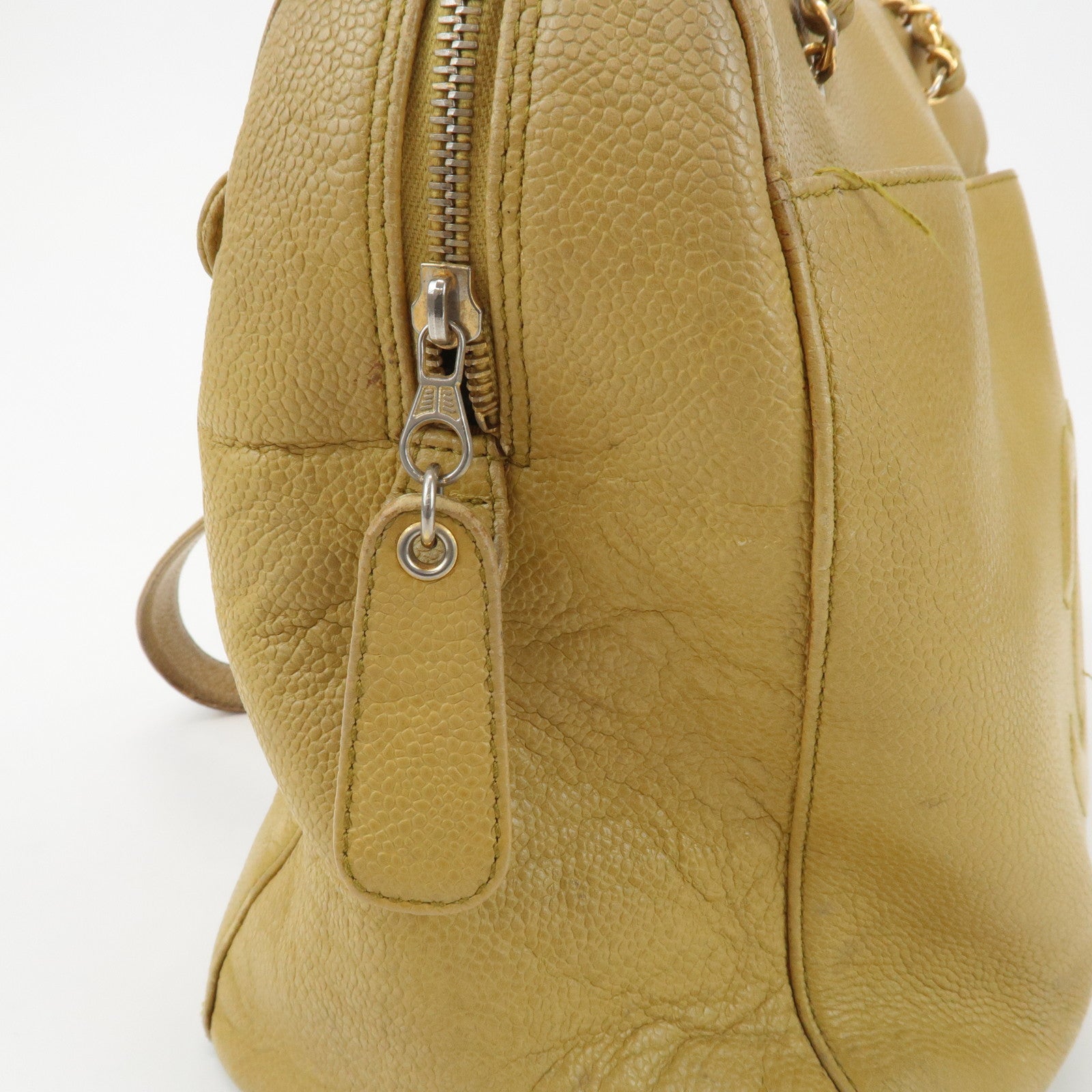 CHANEL COCO Mark Caviarskin Chain Shoulder Bag Yellow