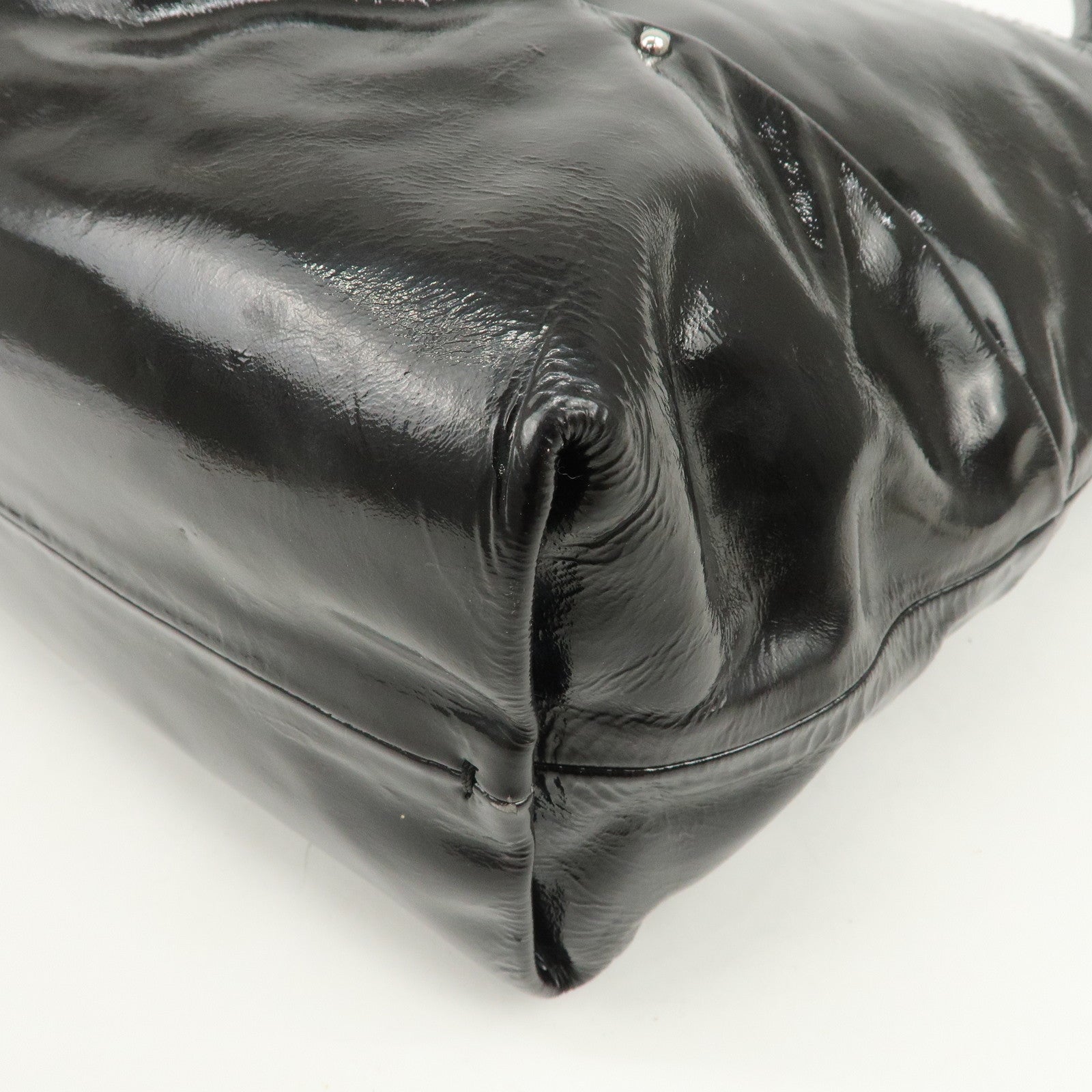 CELINE Logo Patent Leather Tote Bag Hand Bag Shoulder Bag Black