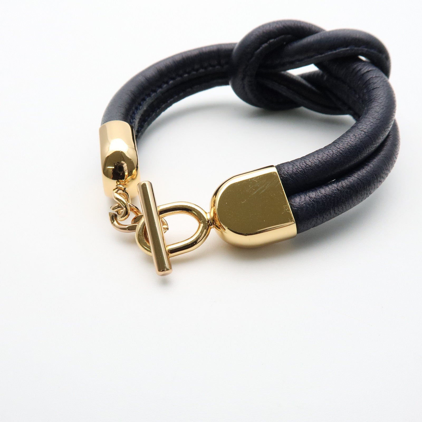 LOEWE Anagram Leather Metal Bracelet Navy Gold