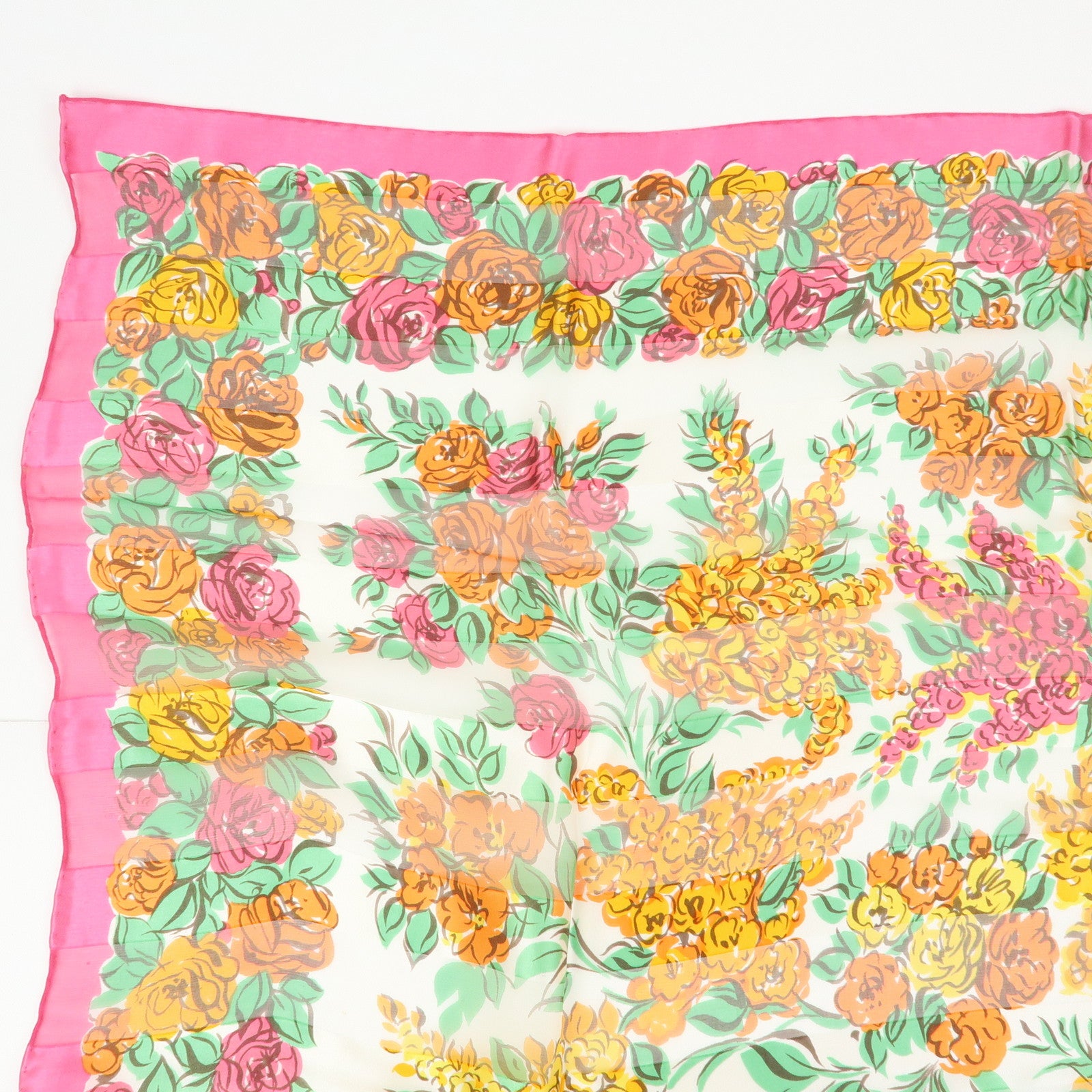 SAINT LAURENT PARIS YSL YVES Silk 100% Scarf Floral Motif Pink