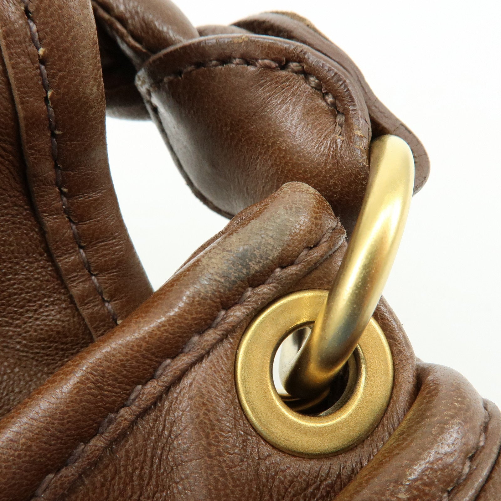 MIU MIU Matelasse Leather 2Way Bag Hand Shoulder Bag Brown 5BH188