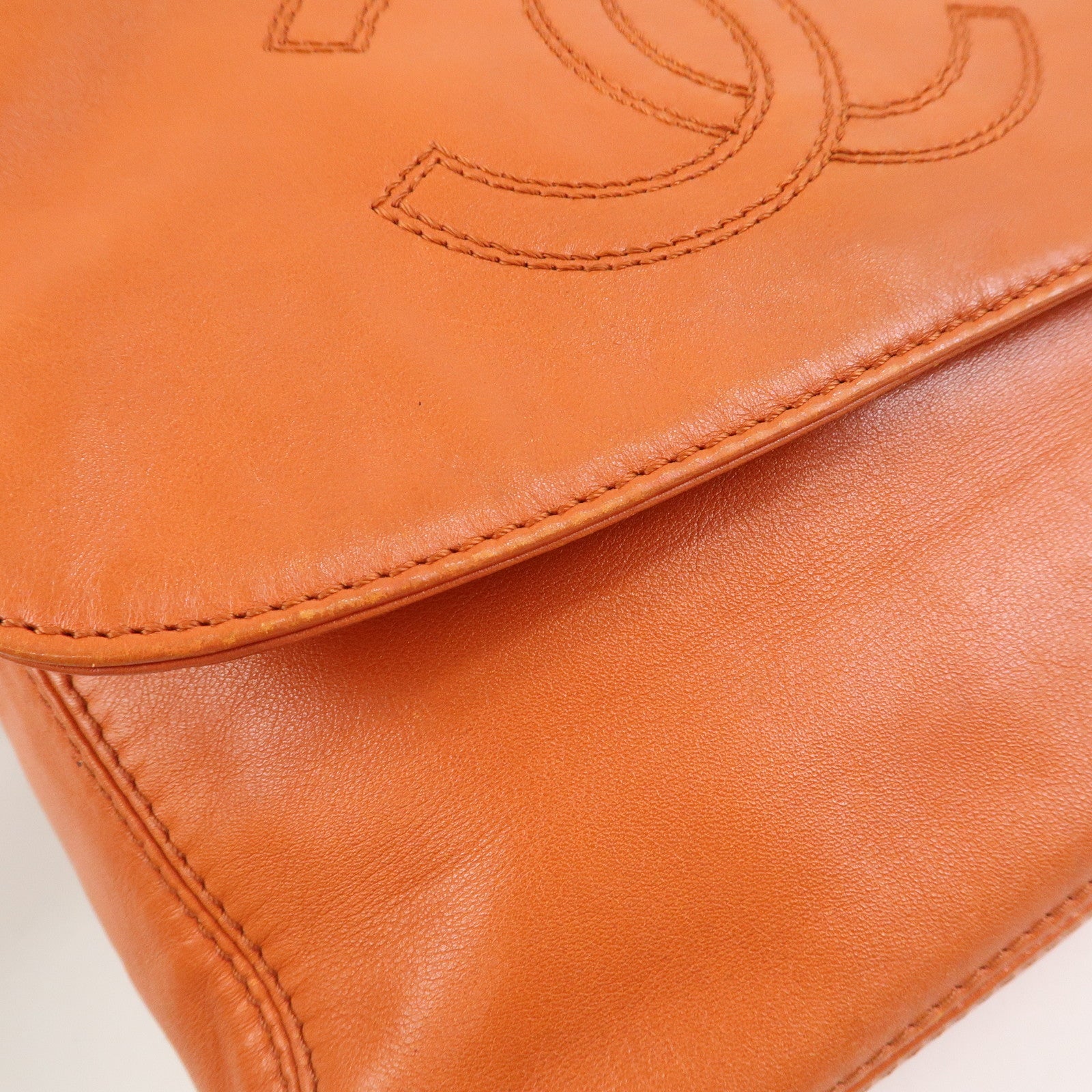 CHANEL COCO Mark Lamb Skin Shoulder Bag Orange