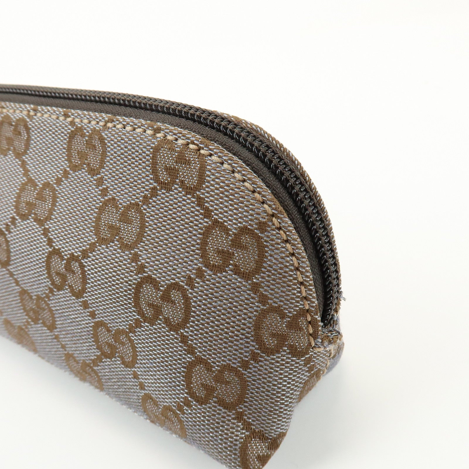GUCCI GG Mnogram Canvas Leather Cosmetic Pouch Brown 272367