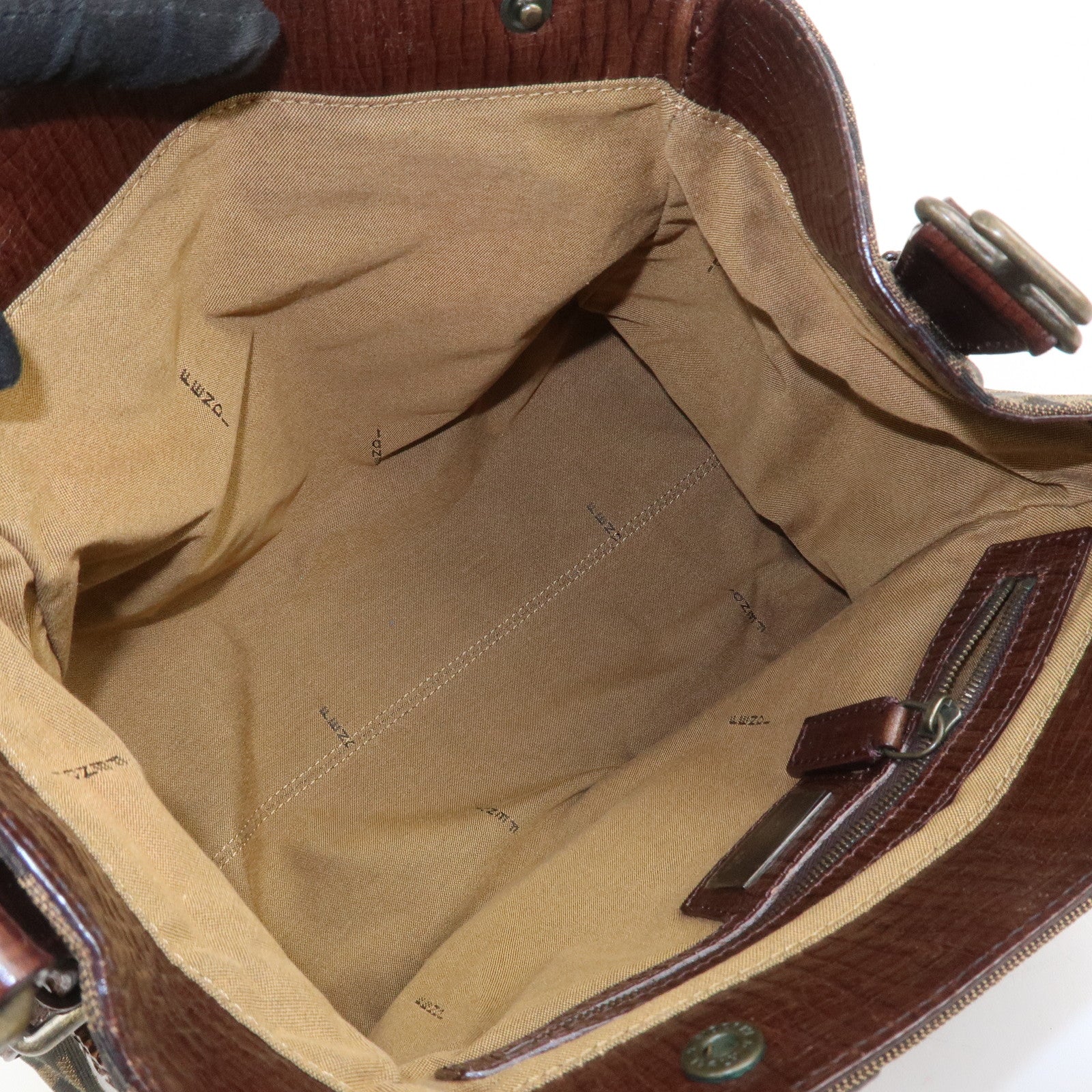 FENDI Etnico Canvas Leather Shoulder Bag Brown Black 8BN157