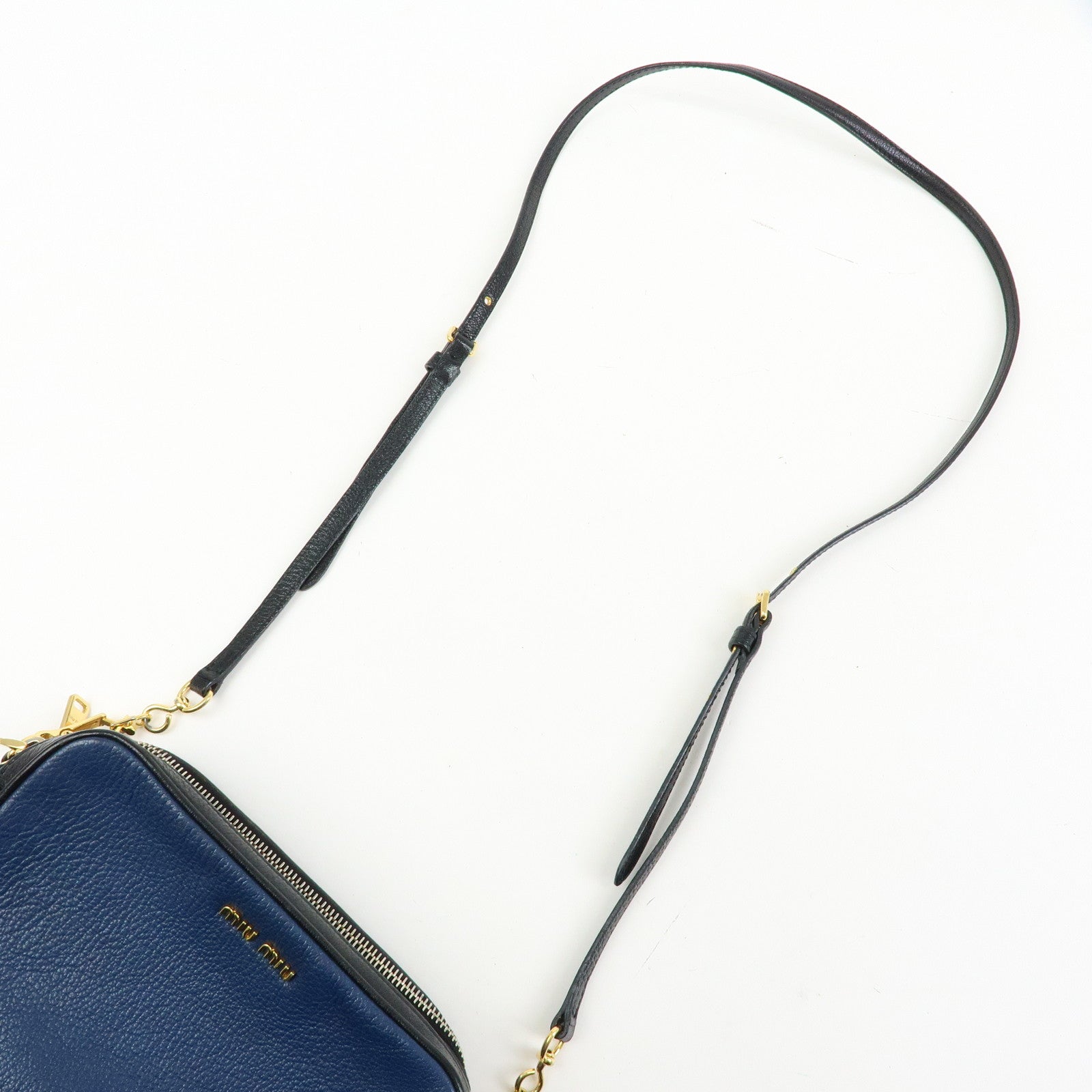 MIU MIU Logo Leather Shoulder Bag Crossbody Bag Blue Black