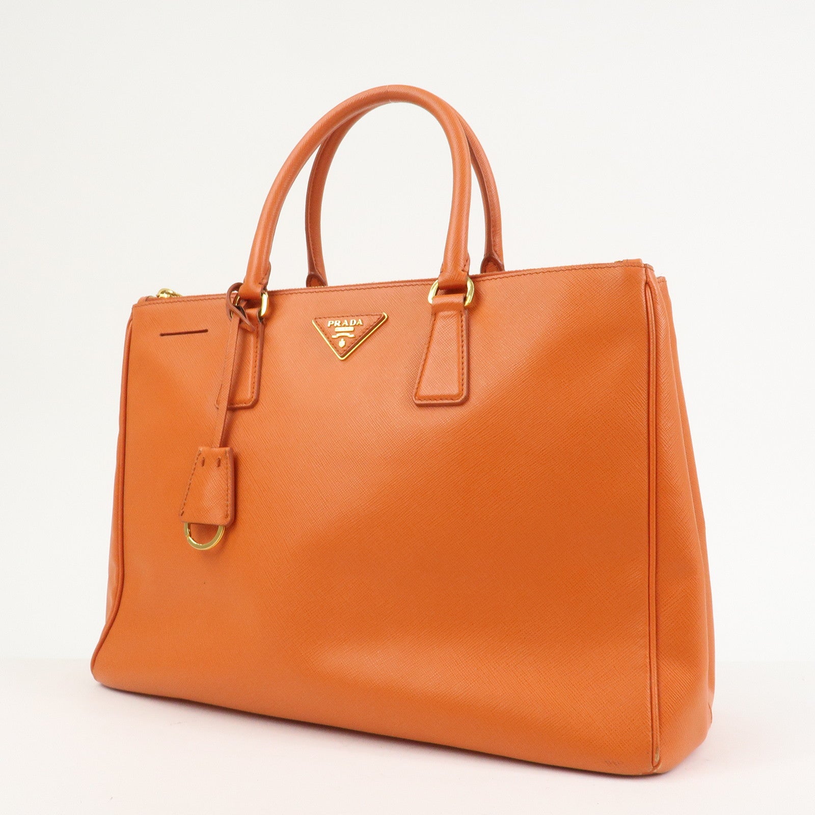 PRADA Triangle Logo Galleria 2Way Bag Hand Bag Orange BN1786