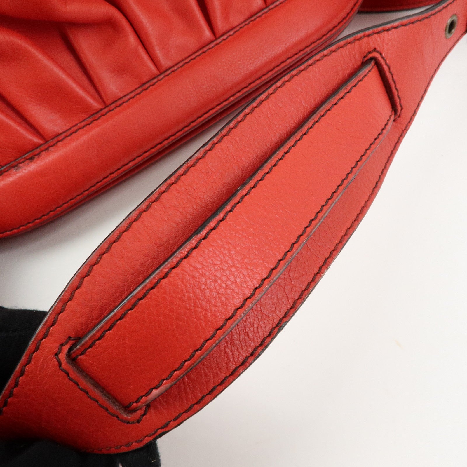 FENDI Logo Leather Shoulder Bag Hand Bag Doctor's Bag Red 8BR579